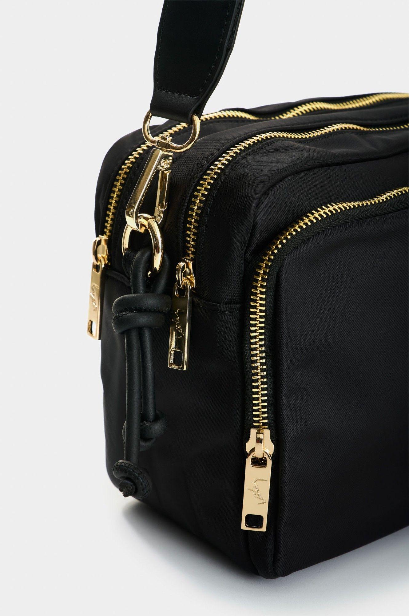 Vélez Cartera Bandolera En Lona Y Cuero  Mujer Square Negro-3