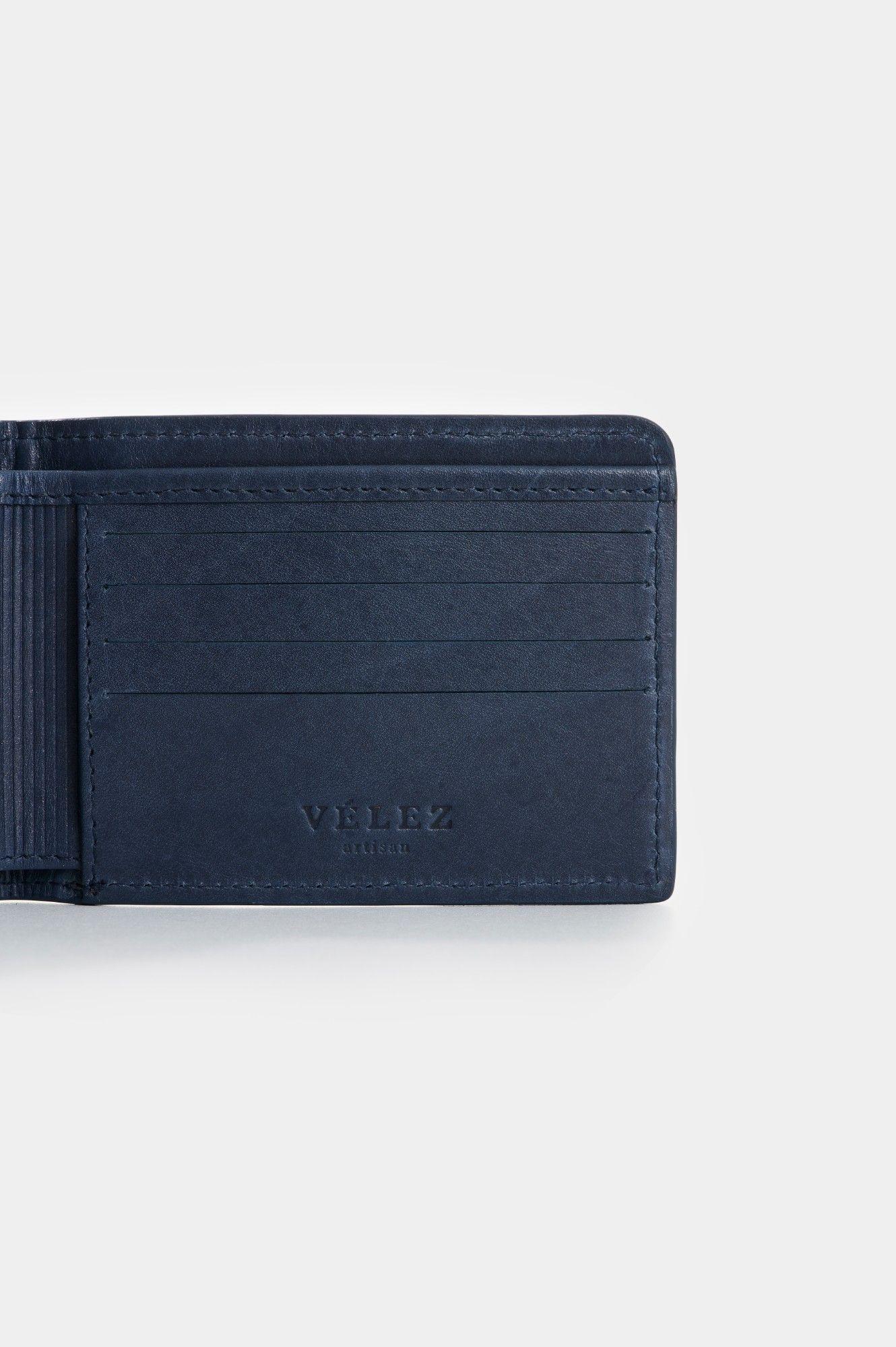 Vélez Billetera De Cuero Grabado Para Hombre Ray Azul Oscuro-3