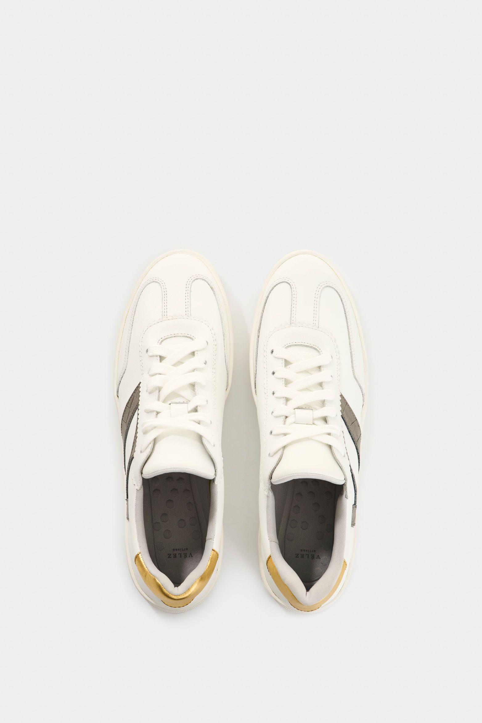 Vélez Zapatillas De Cuero Grabado Para Mujer Flair Blanco-3