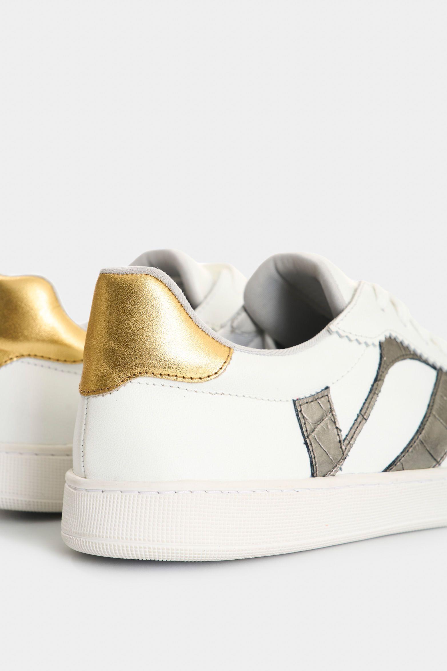 Vélez Zapatillas De Cuero Grabado Para Mujer Flair Blanco-4