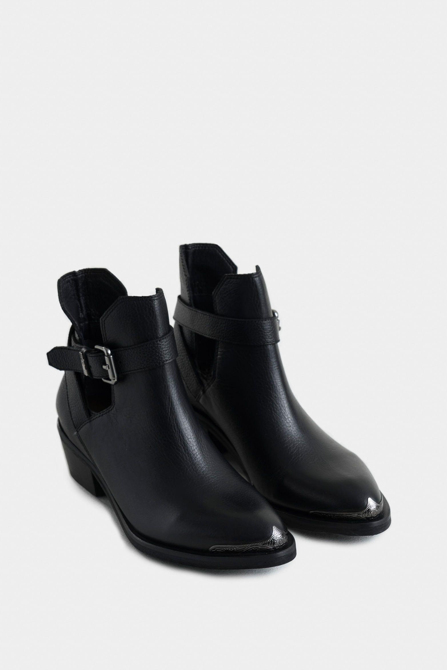 Vélez Botines Tacón Campina 2.0 Cuero Mujer Cut Out Negro-1