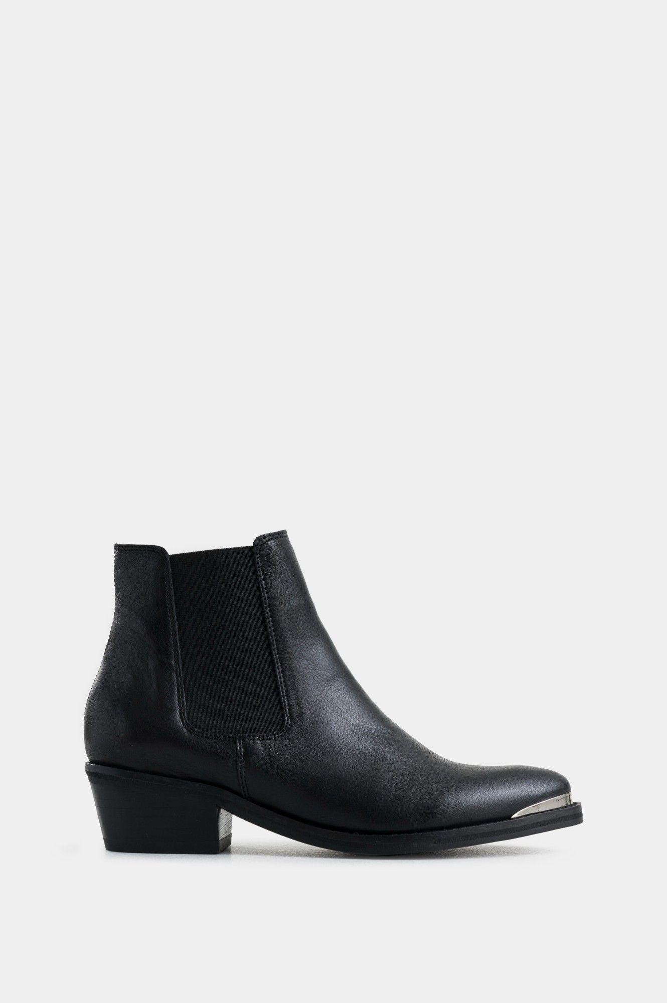 Vélez Botines Dark De Cuero Mujer Puntera Metálica Negro-0