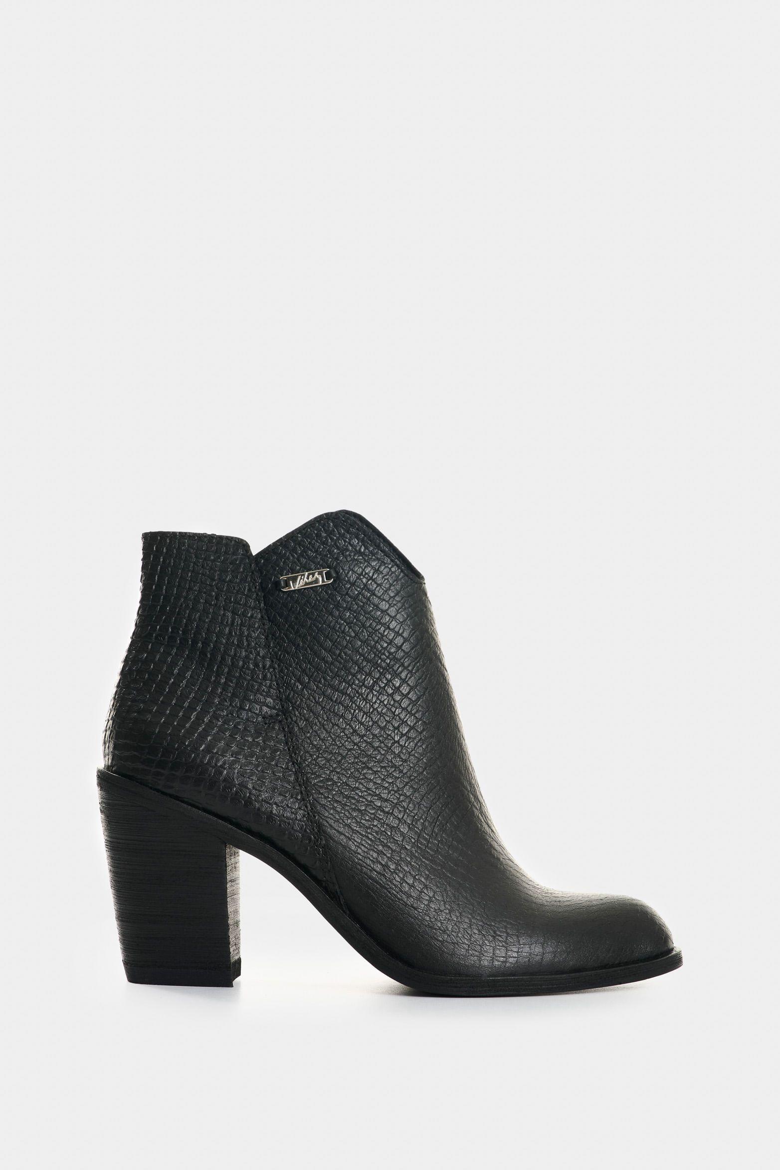 Vélez Botines De Cuero Grabado Para Mujer Alpha Negro-0
