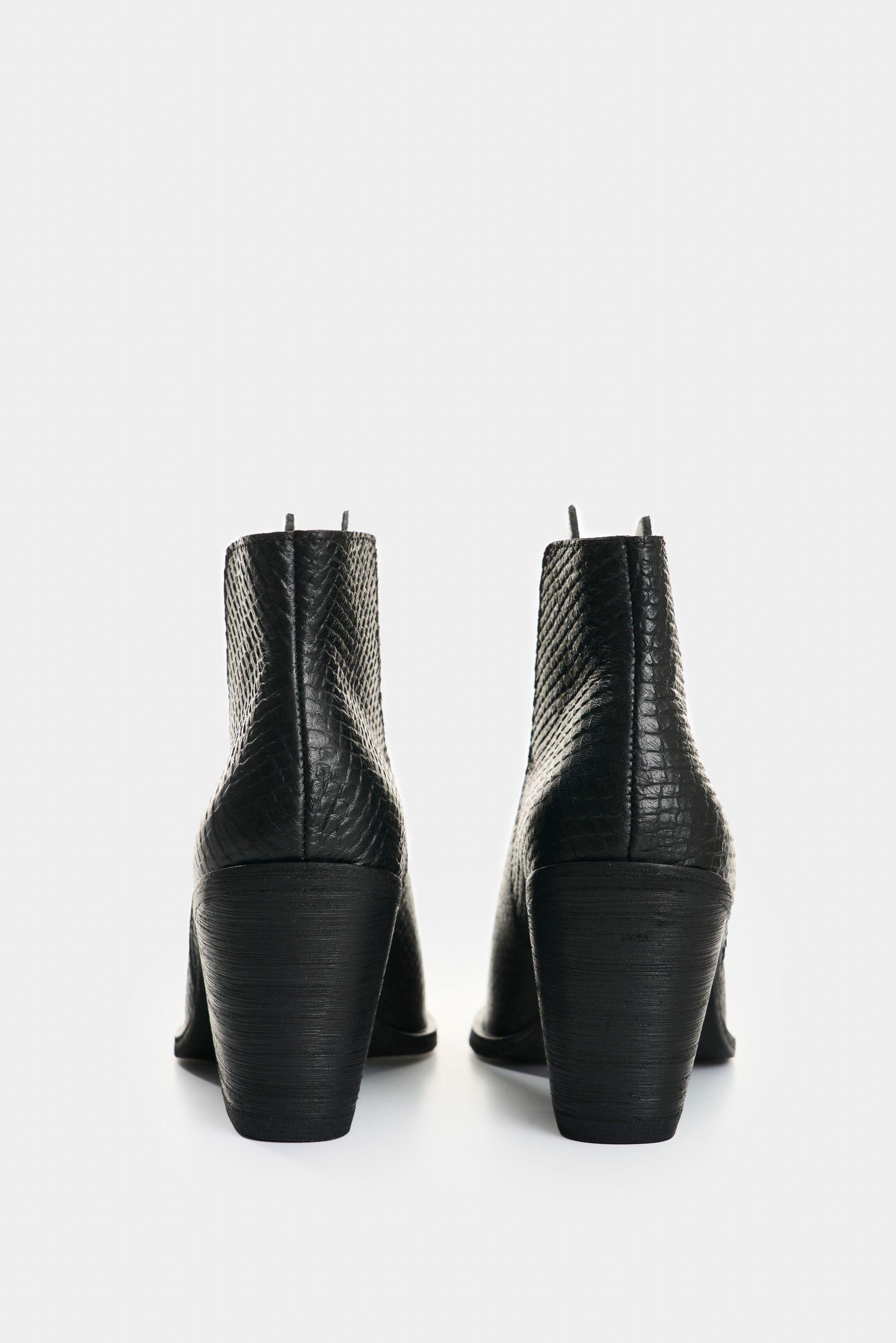 Vélez Botines De Cuero Grabado Para Mujer Alpha Negro-2