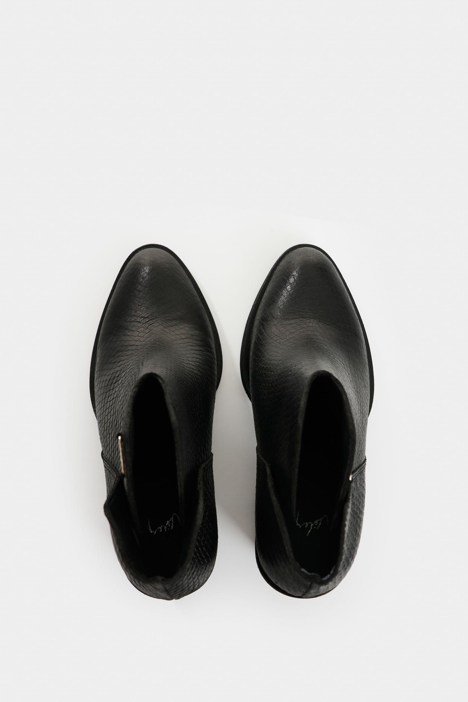 Vélez Botines De Cuero Grabado Para Mujer Alpha Negro-3