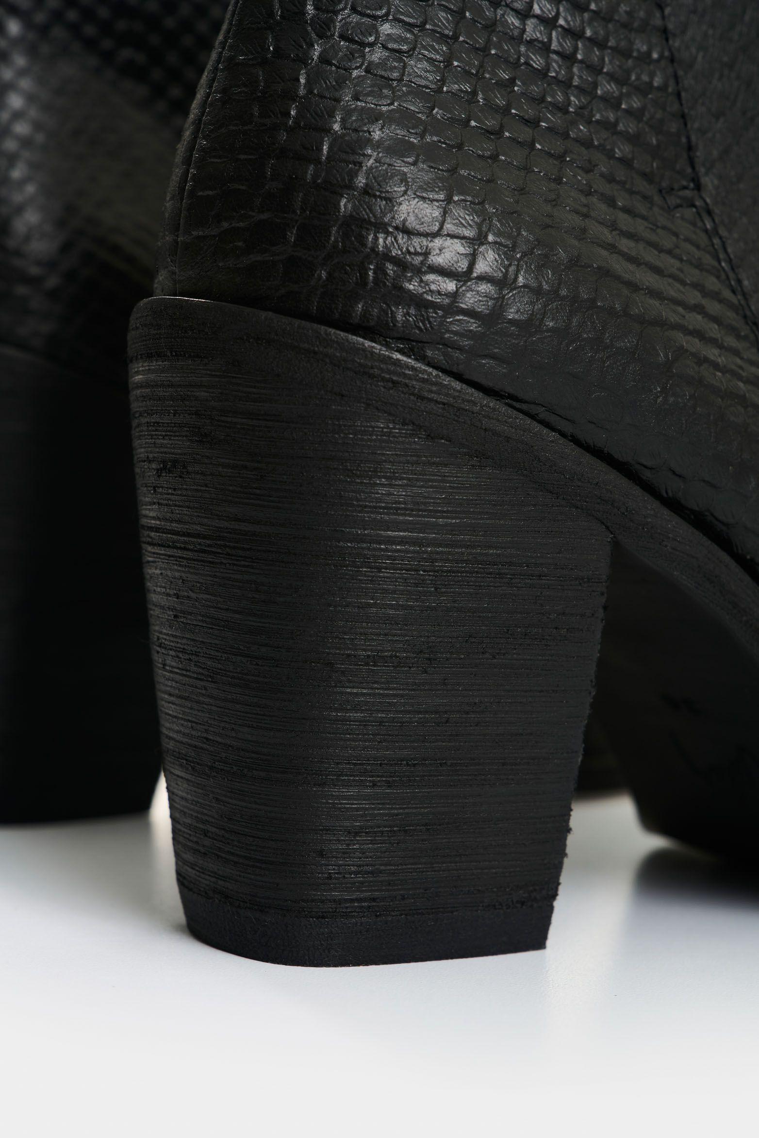 Vélez Botines De Cuero Grabado Para Mujer Alpha Negro-4
