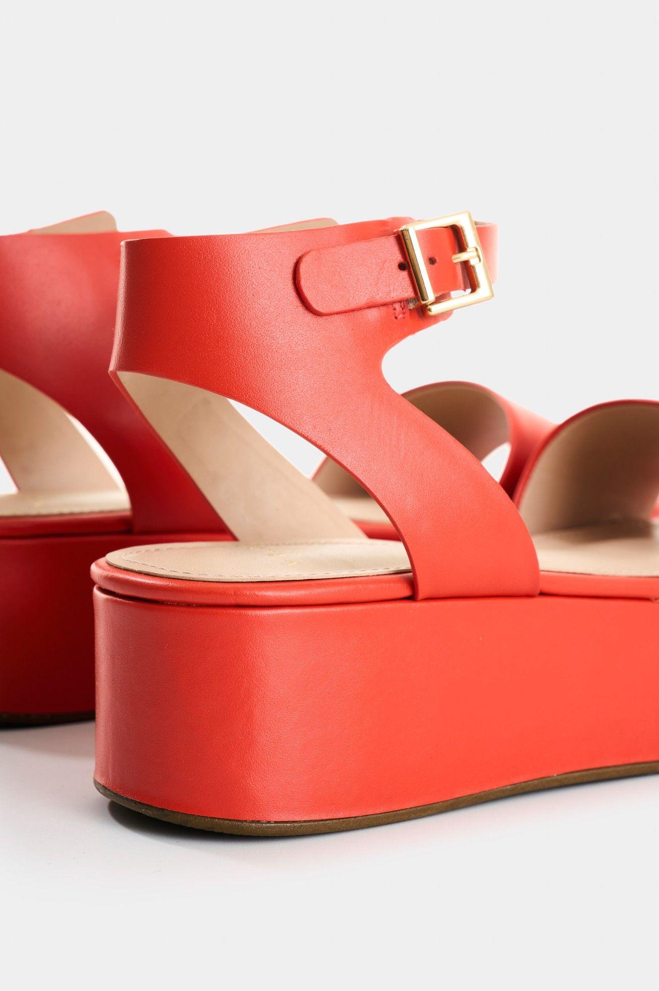 Vélez Sandalia Plataforma De Cuero Para Mujer Soren Rojo-4