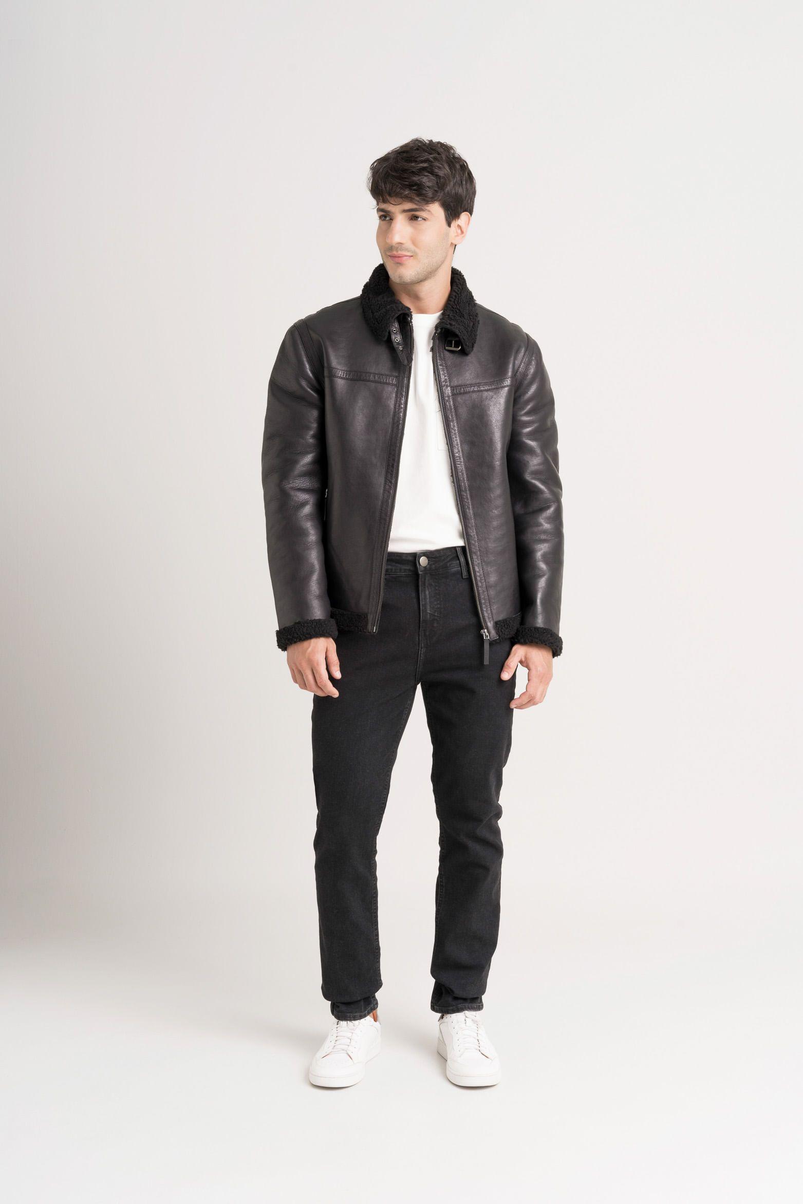 Vélez Casaca Atrani De Cuero Hombre Semi Ajustada Negro-1