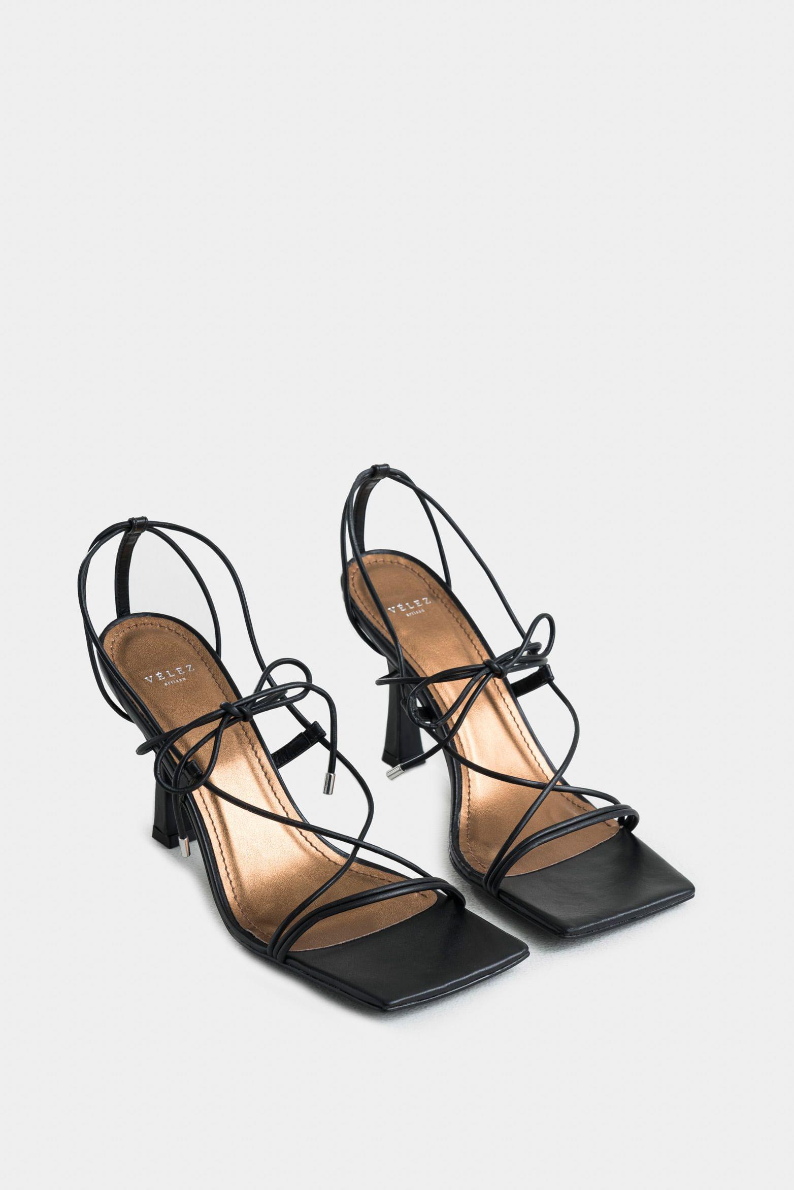 Vélez Sandalia Tacón De Cuero Vice Para Mujer Anudada Negro-1