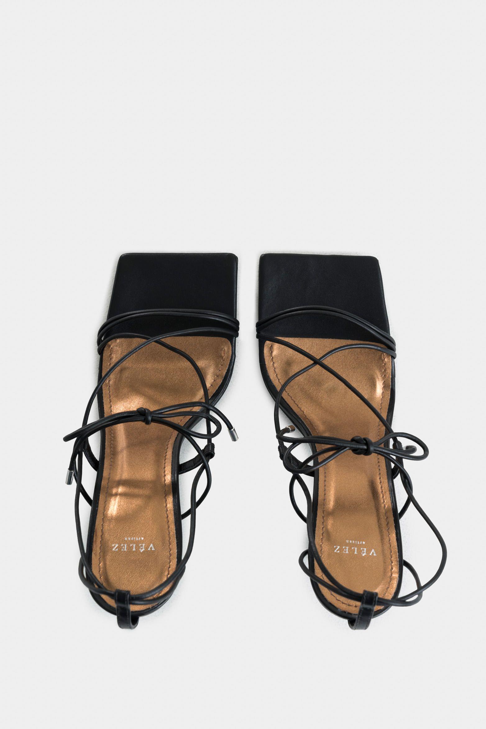 Vélez Sandalia Tacón De Cuero Vice Para Mujer Anudada Negro-3