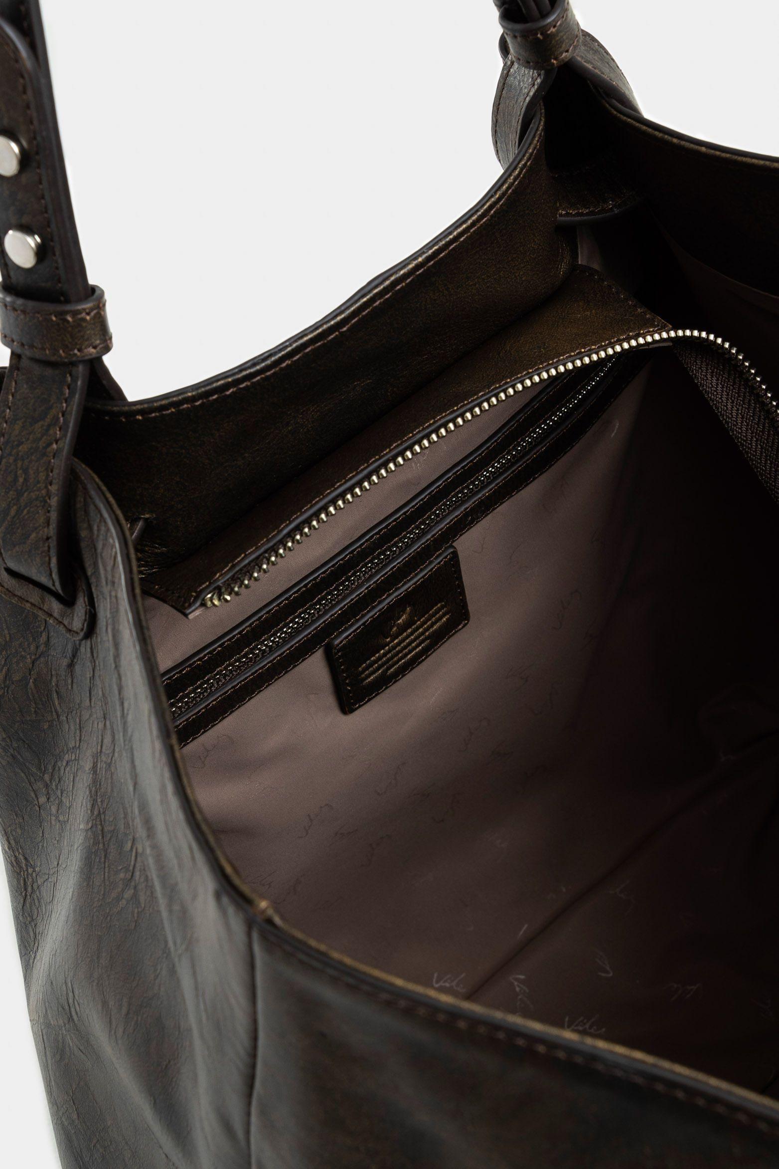 Shopping Tachete de cuero para mujer casual Cafe-4