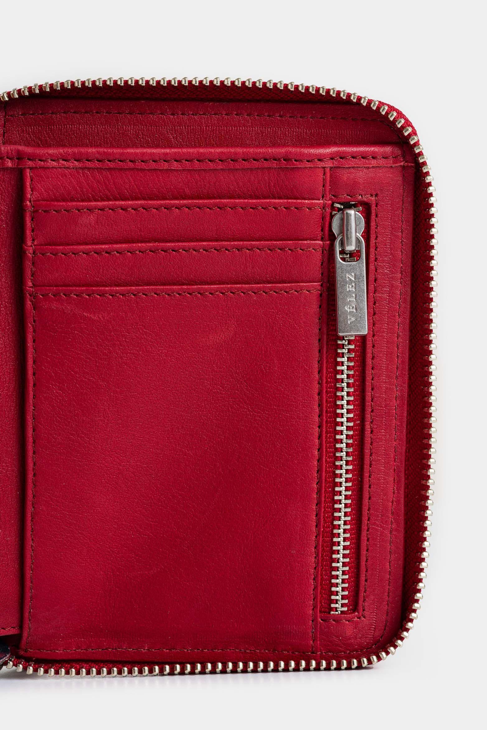Vélez Billetera Grecia De Cuero  Mujer Con Cremallera Rojo-4