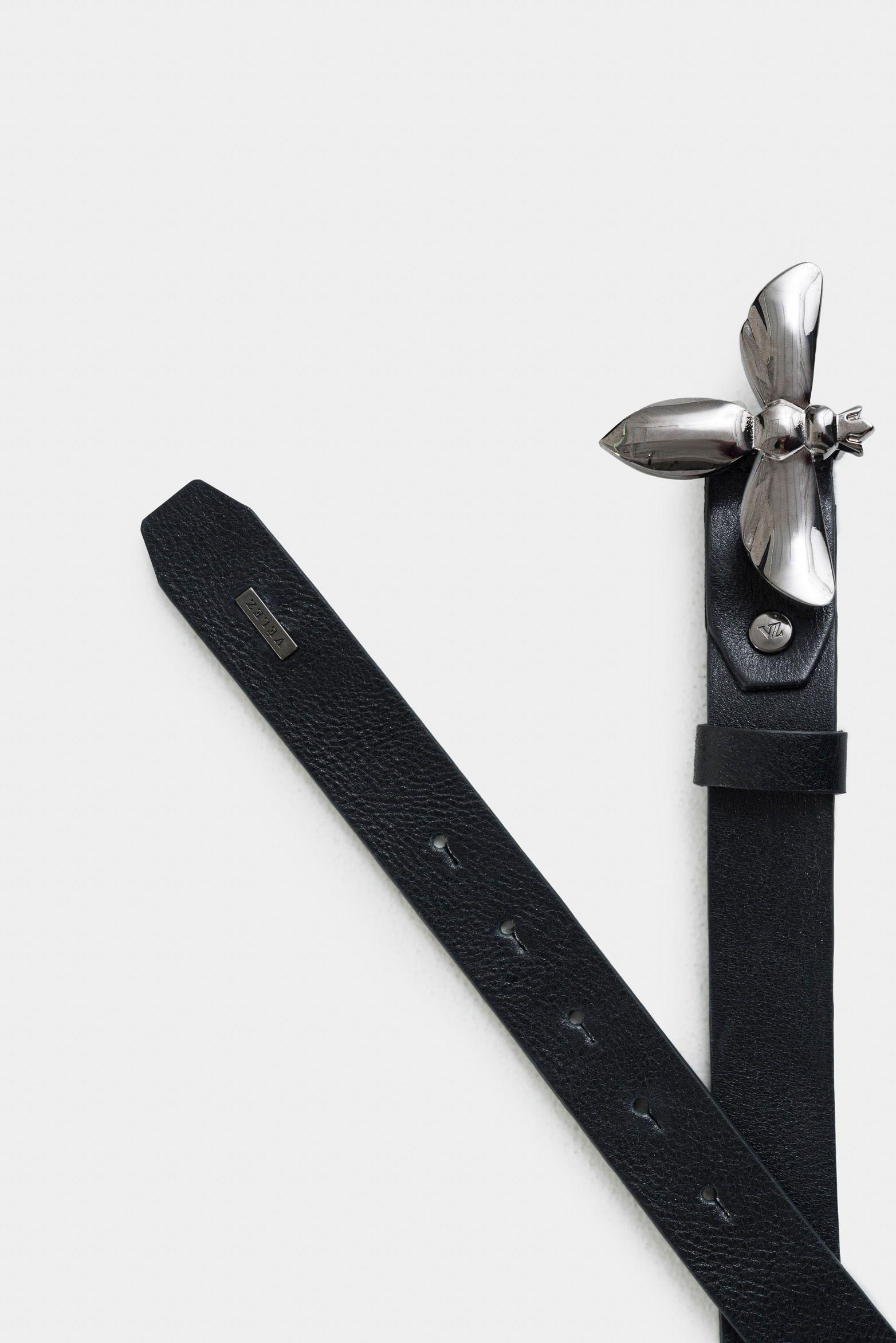 Vélez Cinturón Unifaz De Cuero Mujer Silueta Abeja Negro-2