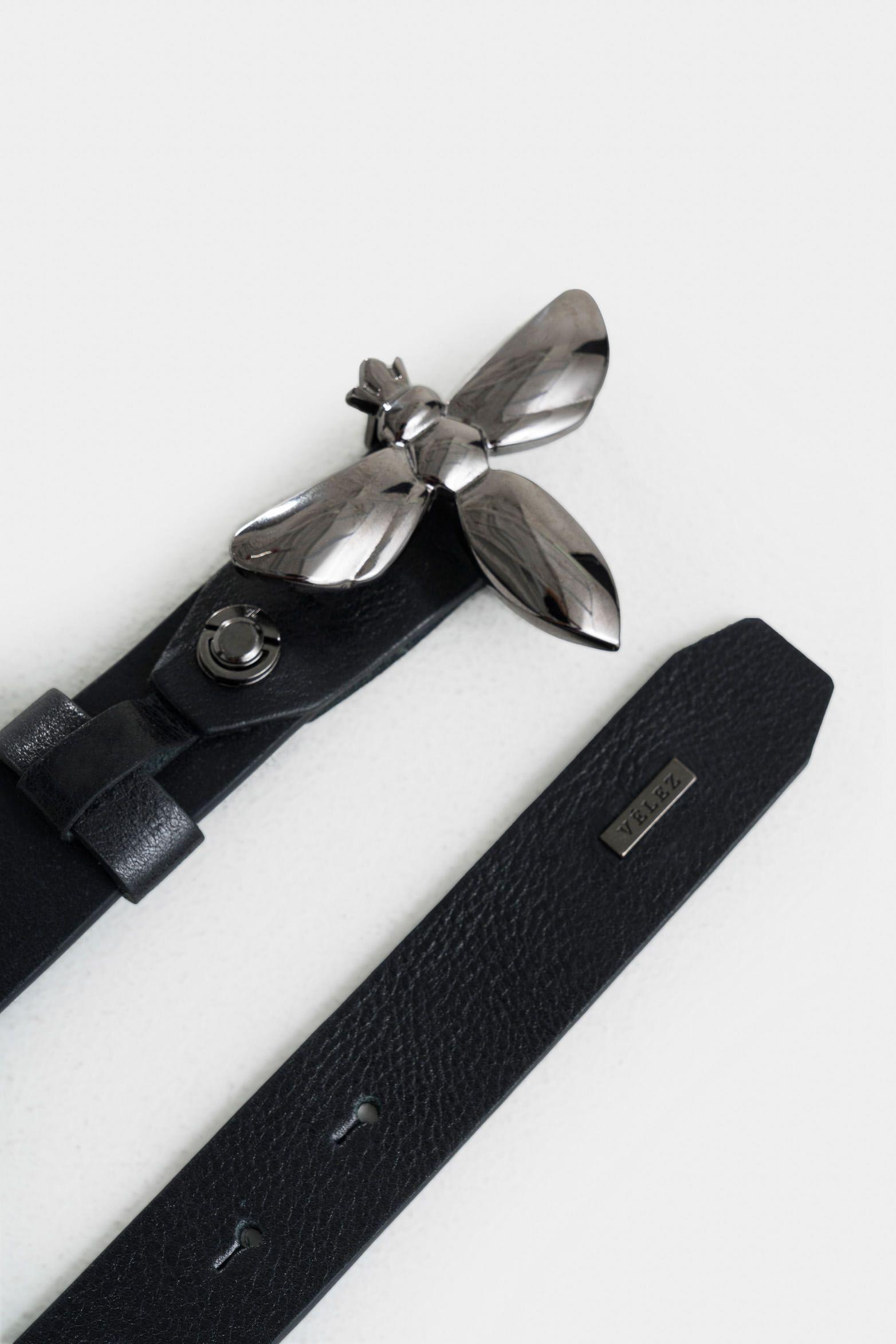 Vélez Cinturón Unifaz De Cuero Mujer Silueta Abeja Negro-3