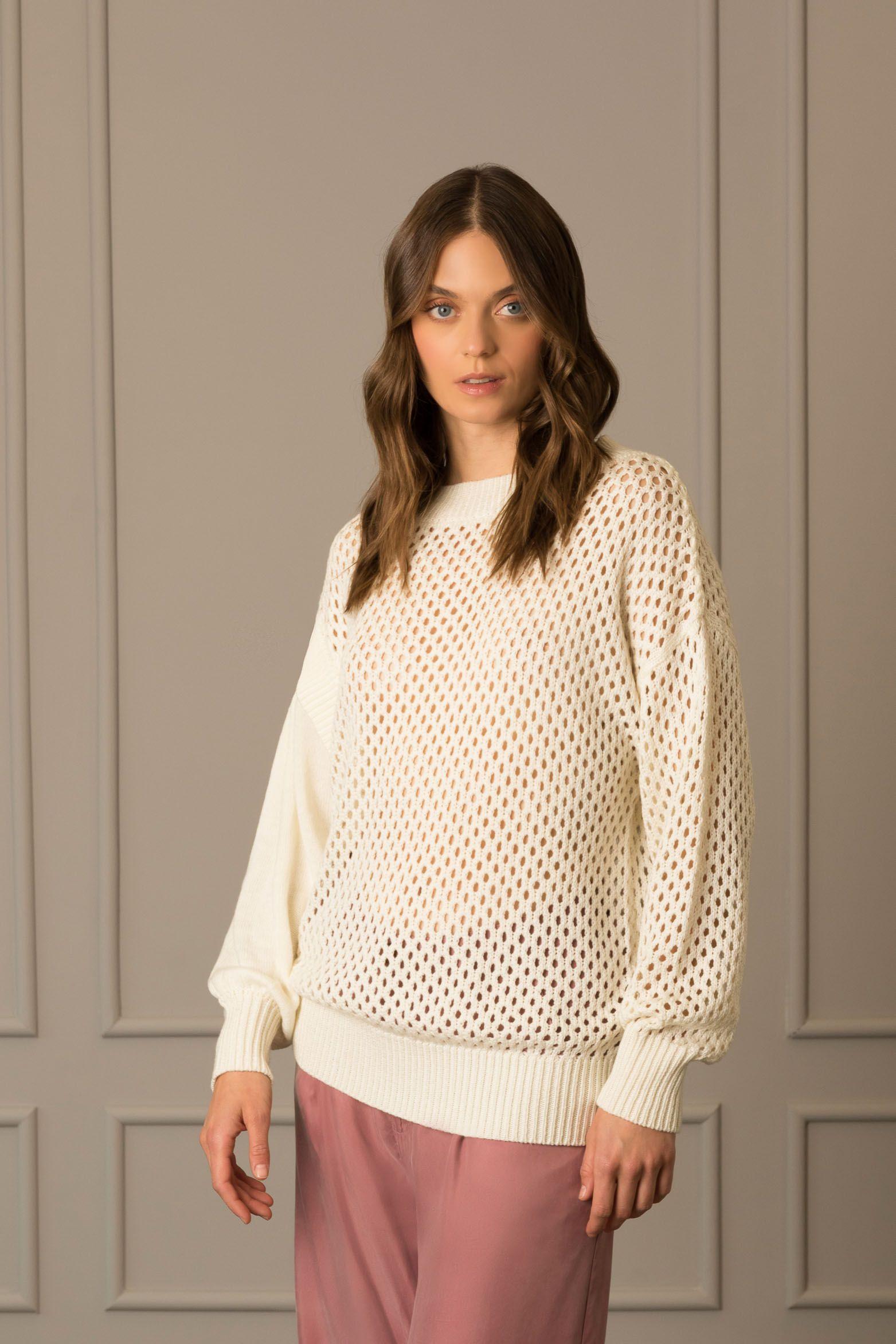Vélez Sweater Cerrado En Malla Para Mujer Ciruela Crema-0