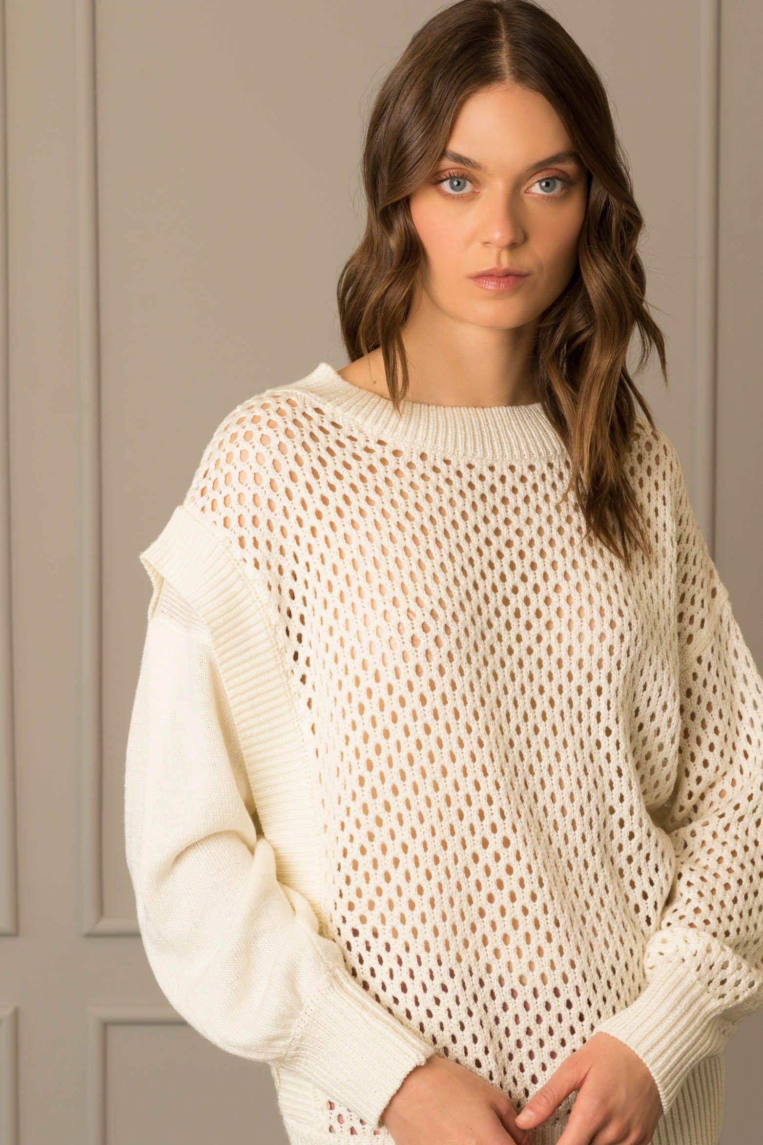 Vélez Sweater Cerrado En Malla Para Mujer Ciruela Crema-2