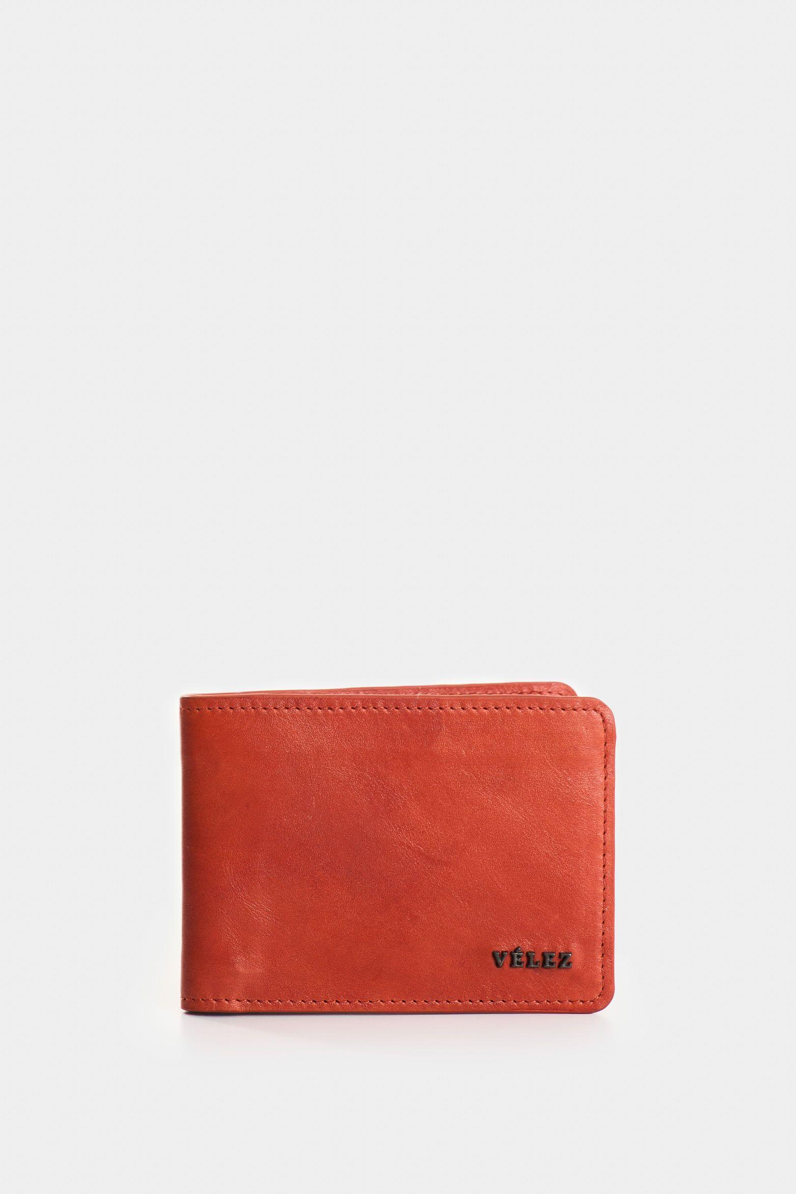 Vélez Billetera Oasis Cuero Hombre Detalle Contraste Naranja-0