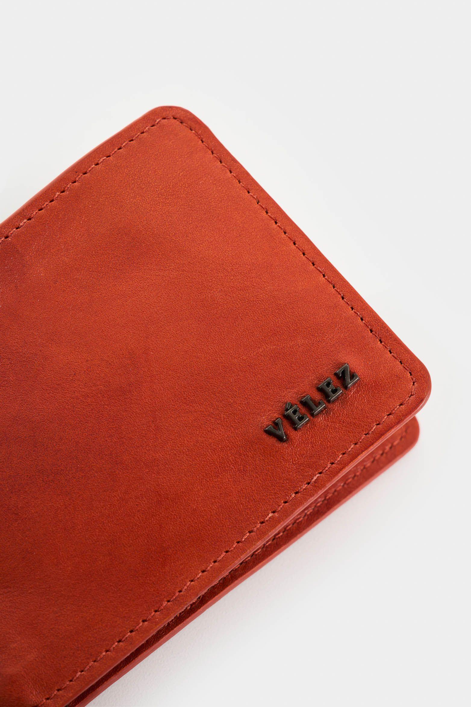 Vélez Billetera Oasis Cuero Hombre Detalle Contraste Naranja-3