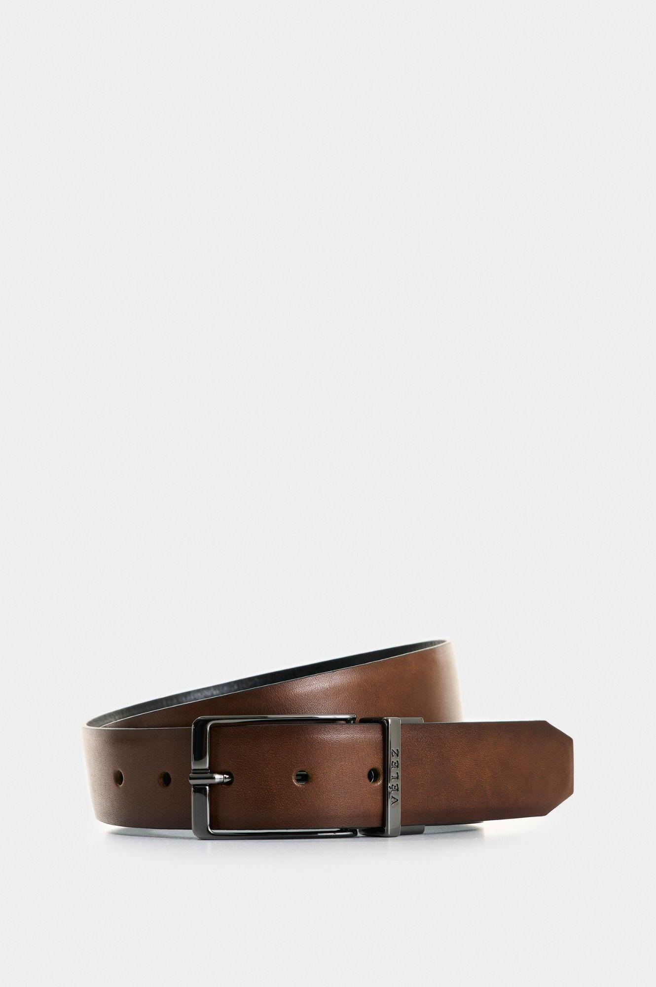 Vélez Cinturón Doble Faz Cuero Hombre Nila Miel-0