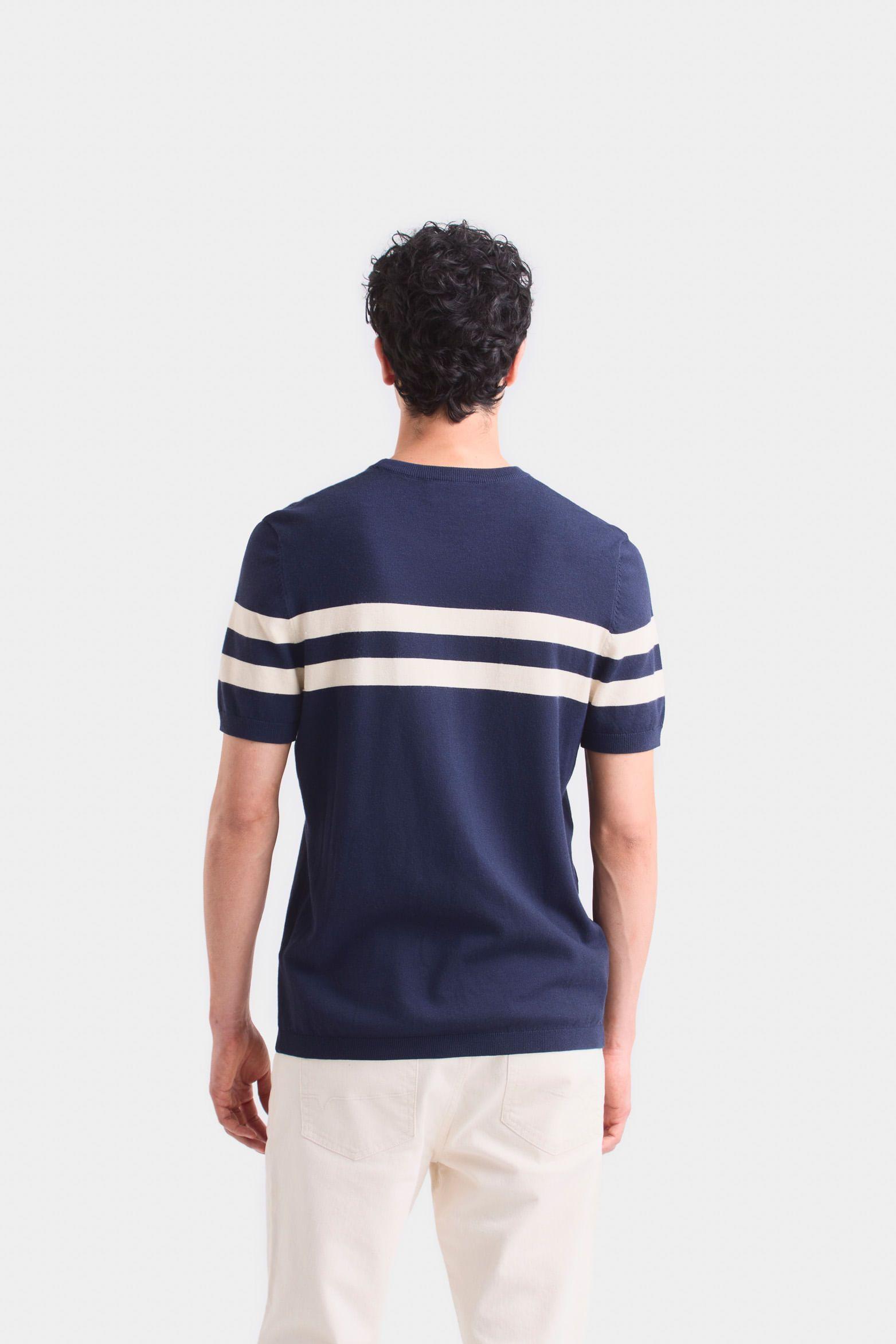 Vélez Polera Franjas 2 Tejida Hombre Manga Corta Azul Osc-4