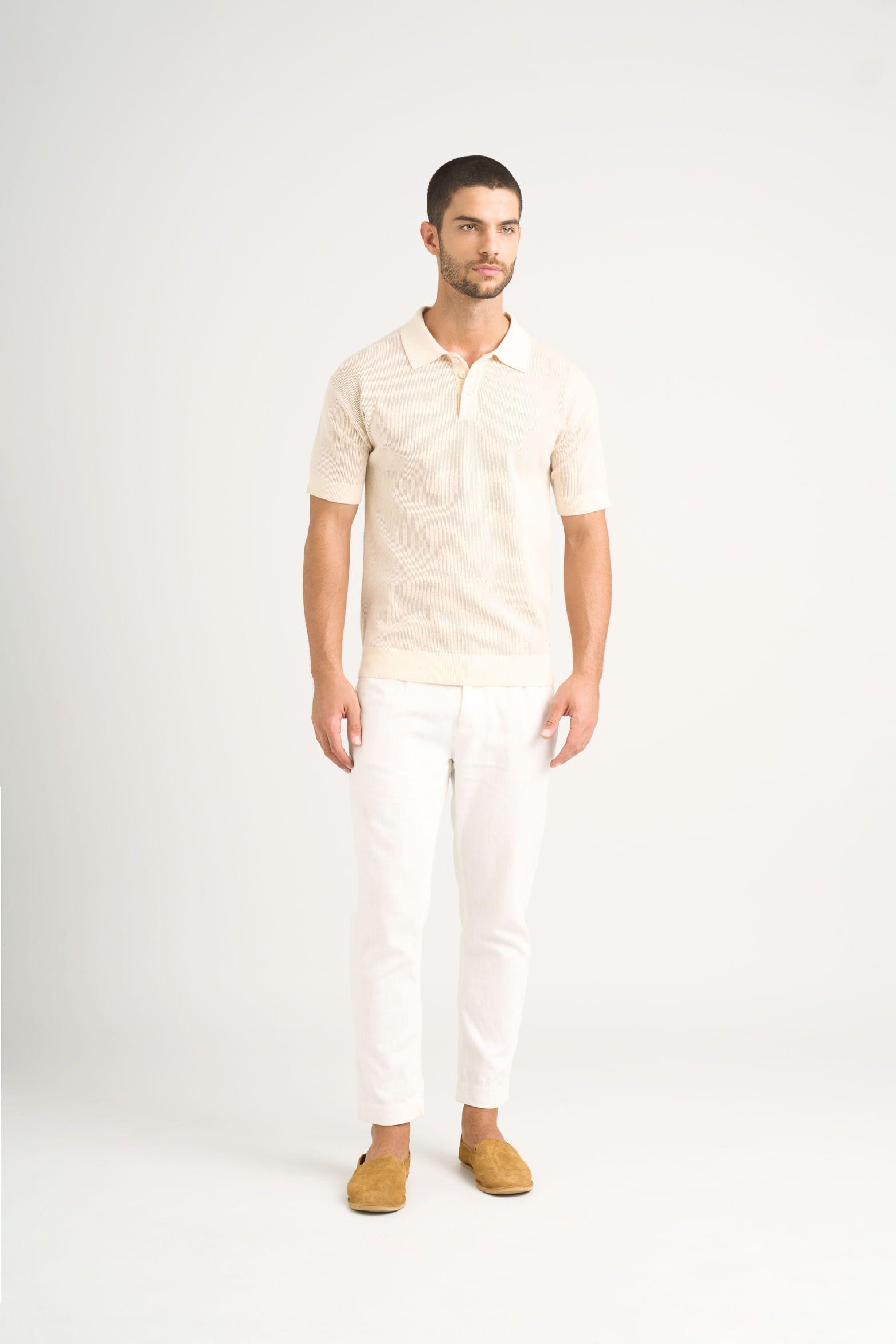 Vélez Polo Capri Textura Bicolor Hombre Semi Ajustada Crema-2