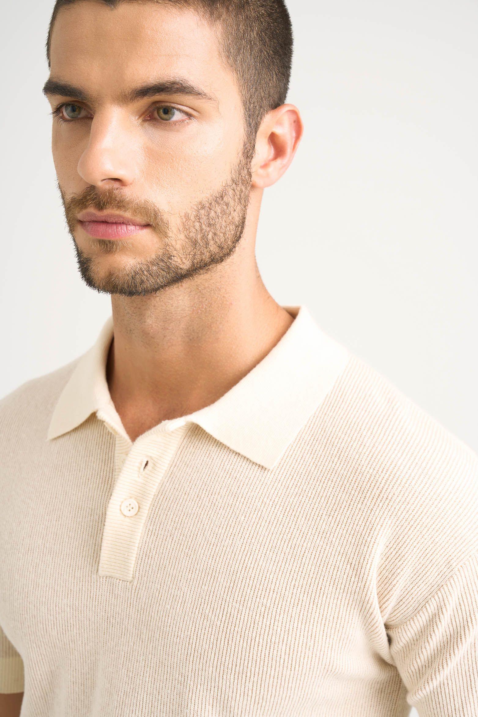 Vélez Polo Capri Textura Bicolor Hombre Semi Ajustada Crema-3