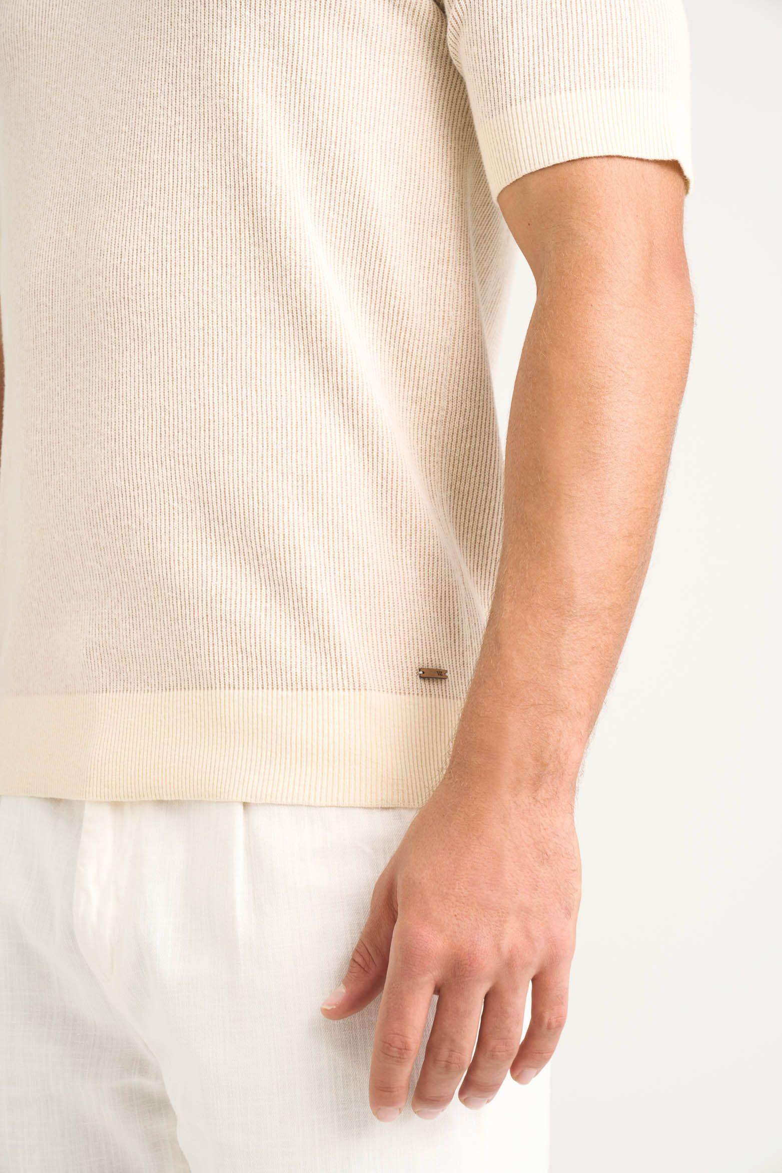 Vélez Polo Capri Textura Bicolor Hombre Semi Ajustada Crema-4