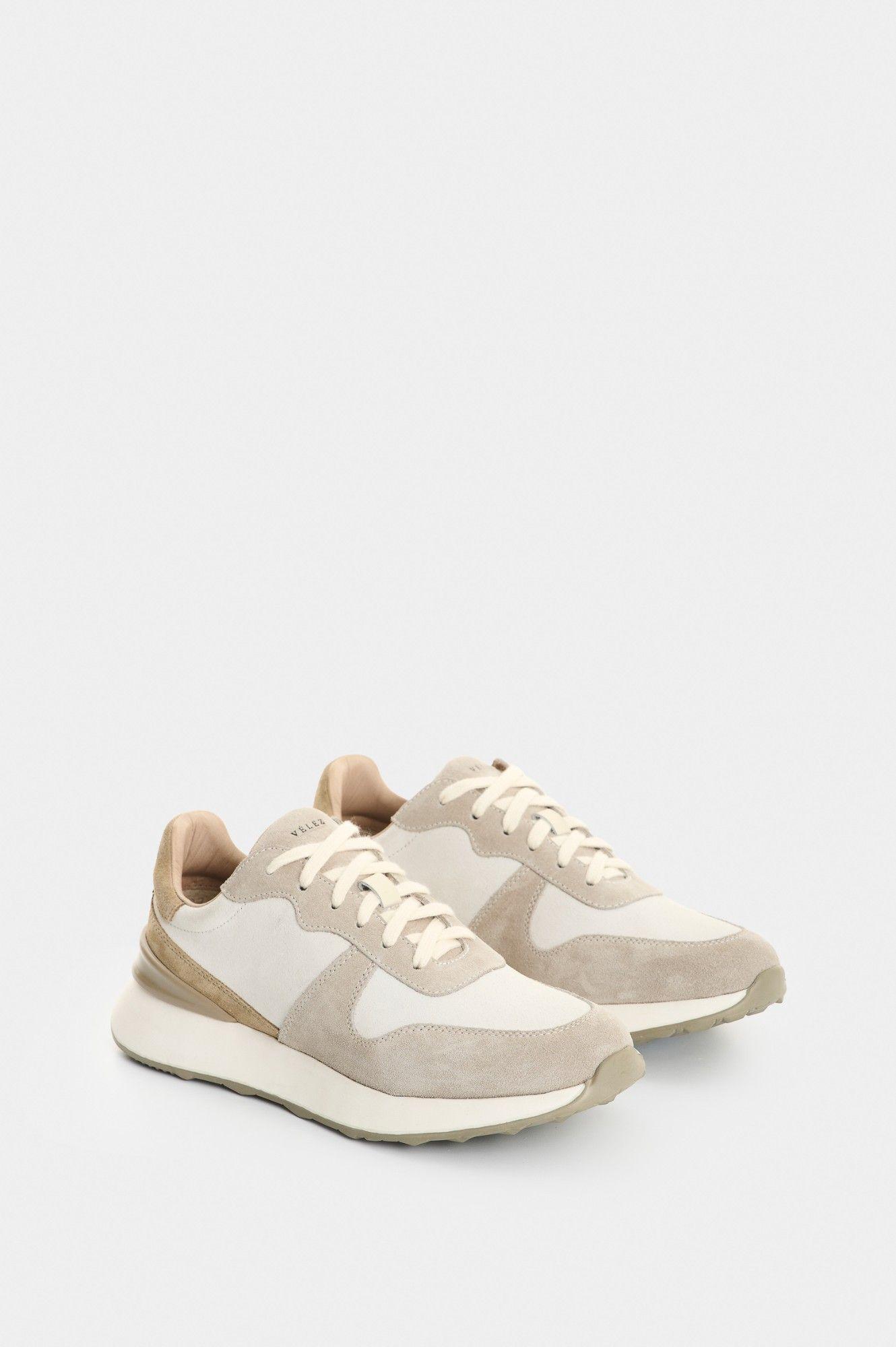 Vélez Zapatilla Tenis En Gamuza Mujer Marina Crema-1
