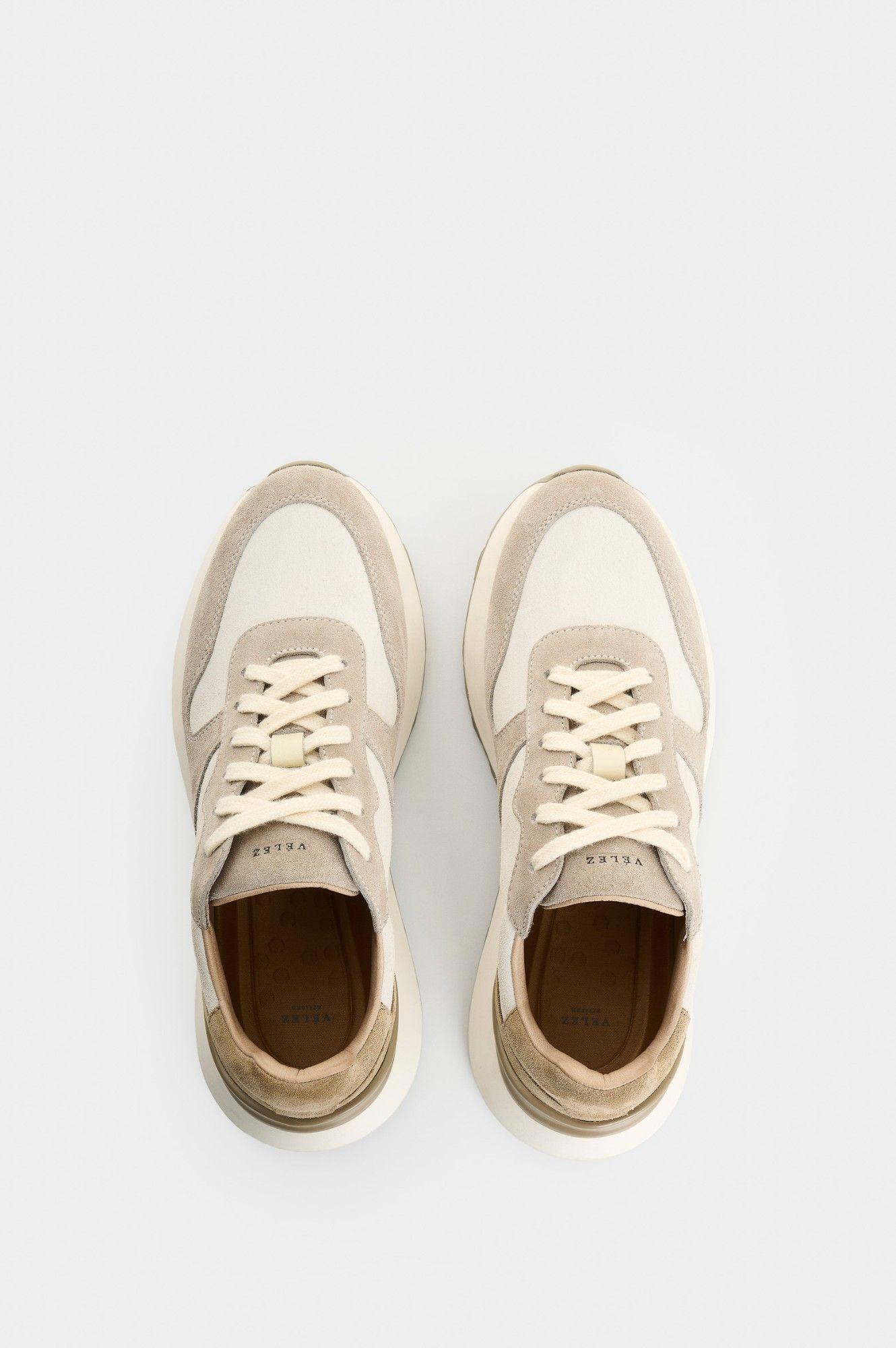 Vélez Zapatilla Tenis En Gamuza Mujer Marina Crema-3