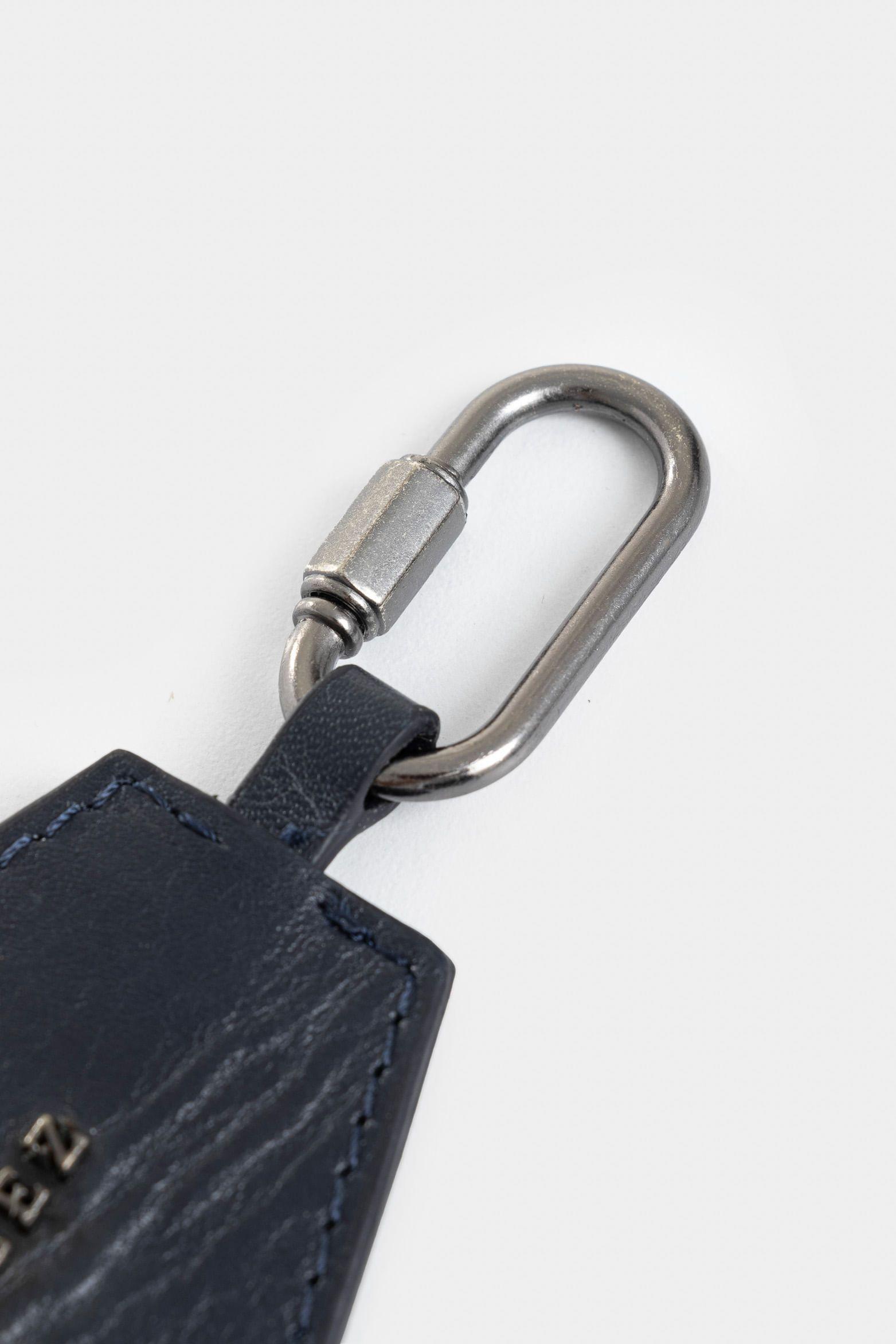 Llavero luster de cuero para hombre argolla y mosquetón Azul Oscuro-3