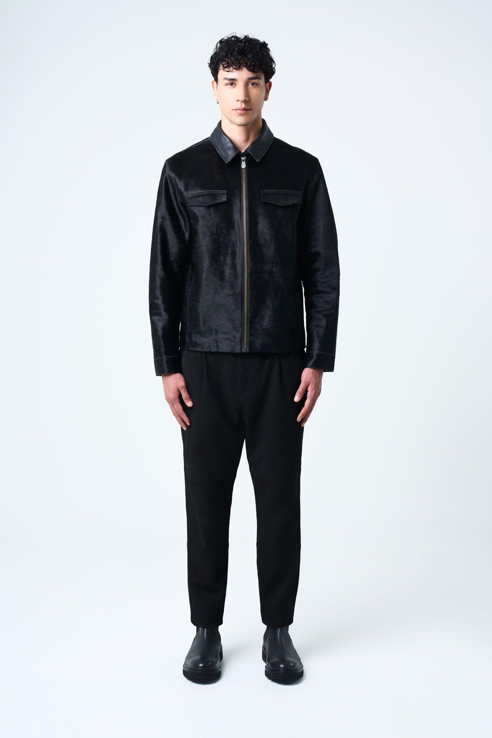 Vélez Chaqueta Lyra Cuero Pelo Hombre Silueta Trucker Negro-4