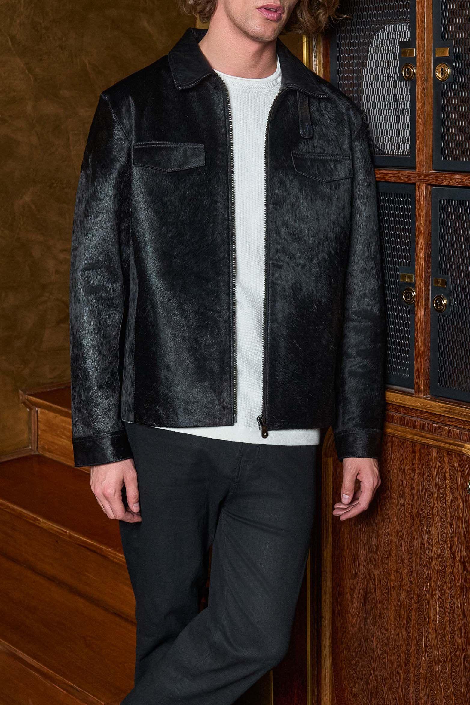Vélez Chaqueta Lyra Cuero Pelo Hombre Silueta Trucker Negro-5