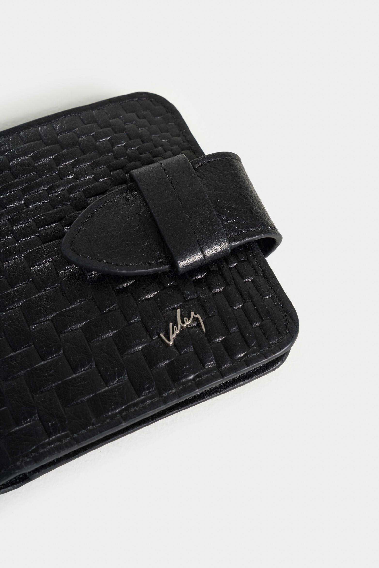 Vélez Billetera Cervino Cuero Mujer Chapeta Y Broche Negro-3