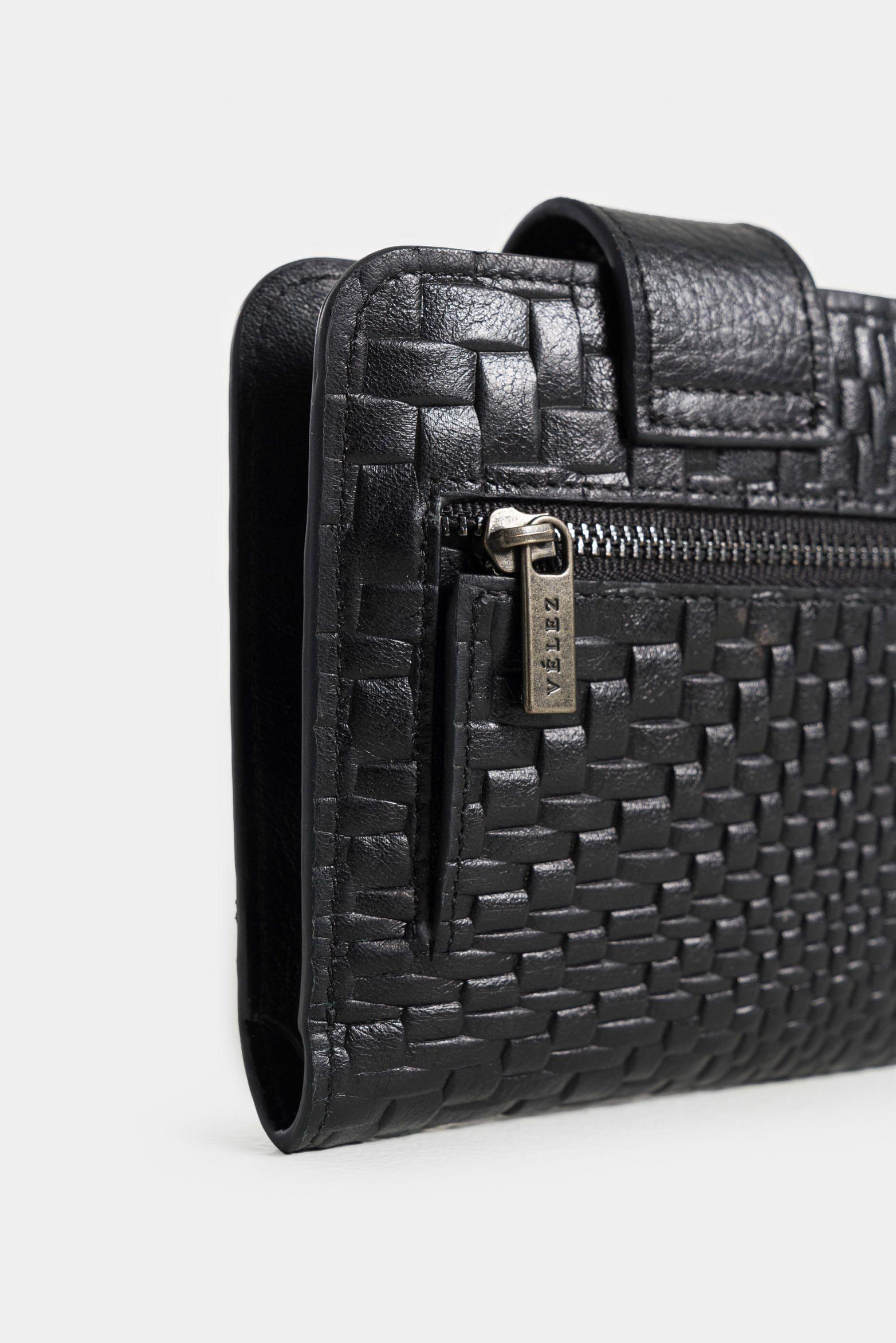 Vélez Billetera Cervino Cuero Mujer Chapeta Y Broche Negro-4