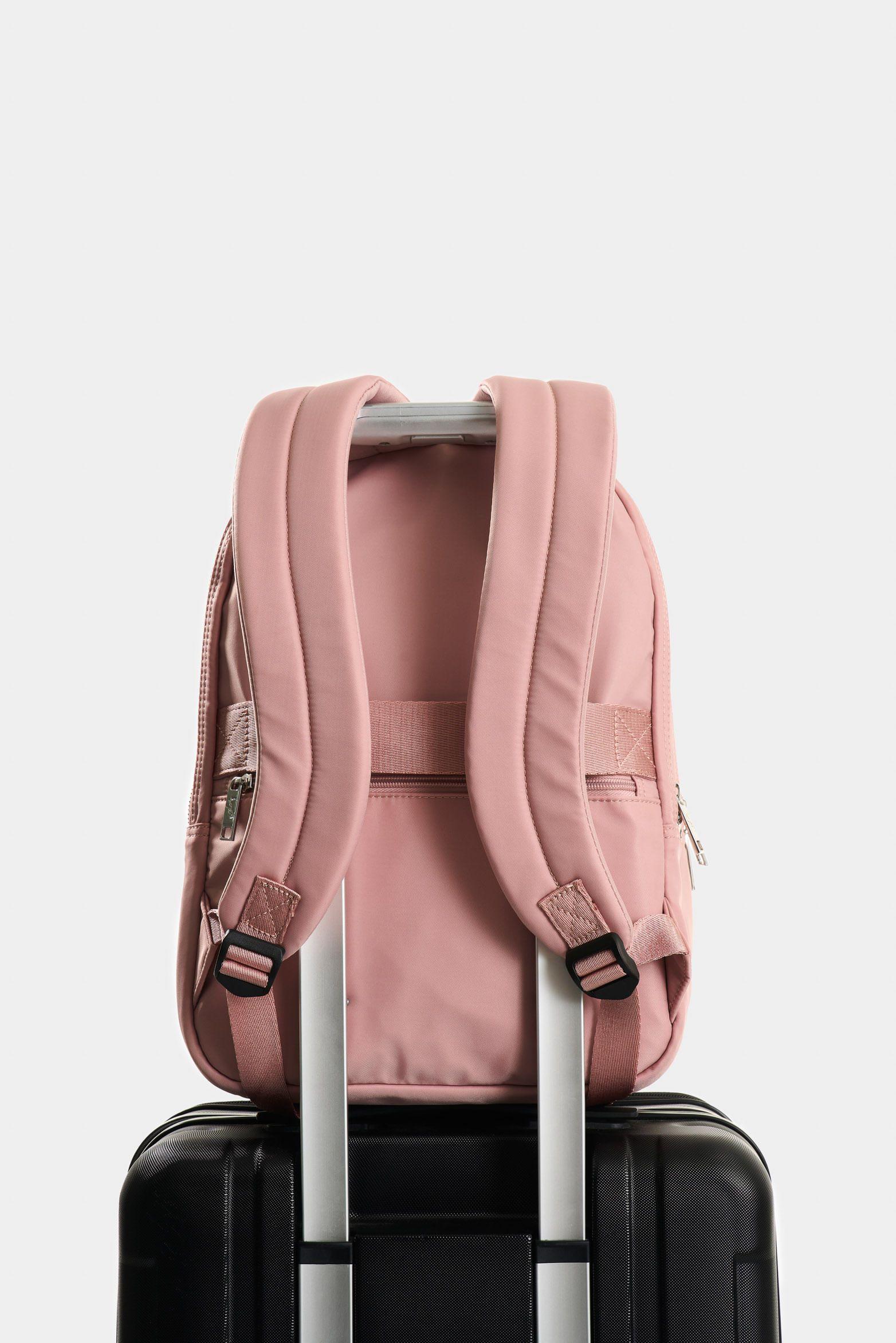 Vélez Mochila Púrpura De Lona Para Mujer Manija Cuero Rosado-2