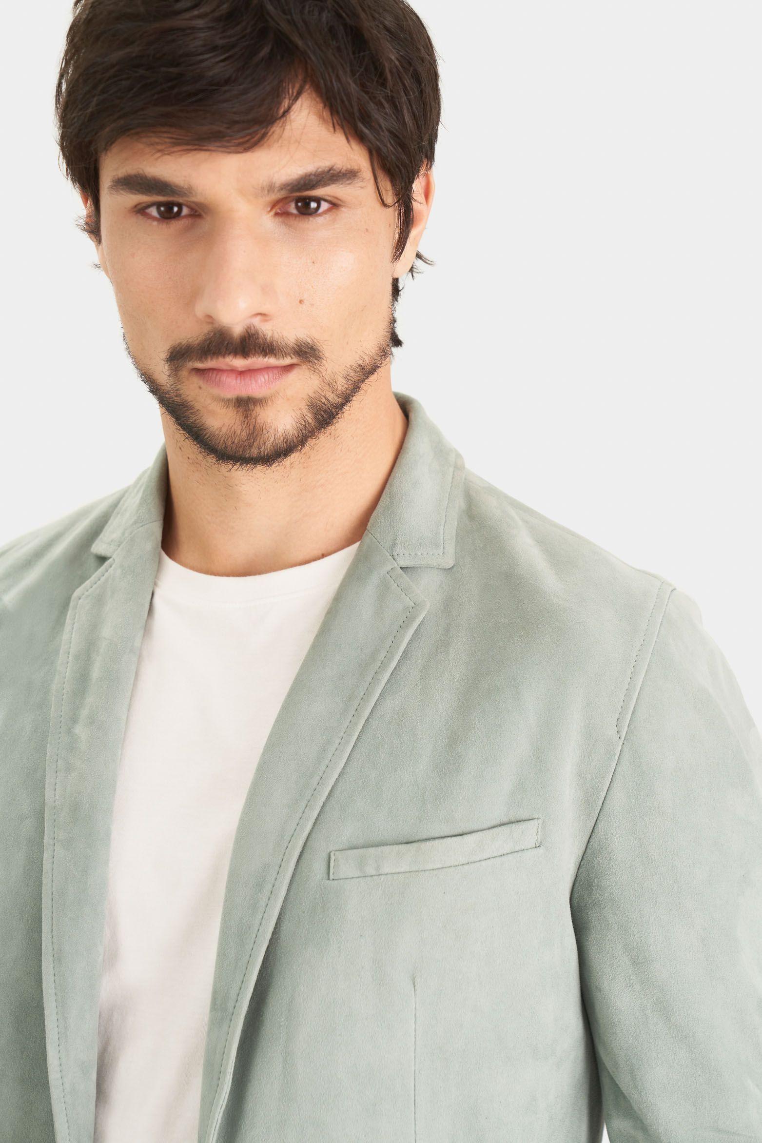 Vélez Blazer Niger Gamuza Hombre Fit Semi Ajustado Agua Marina-1