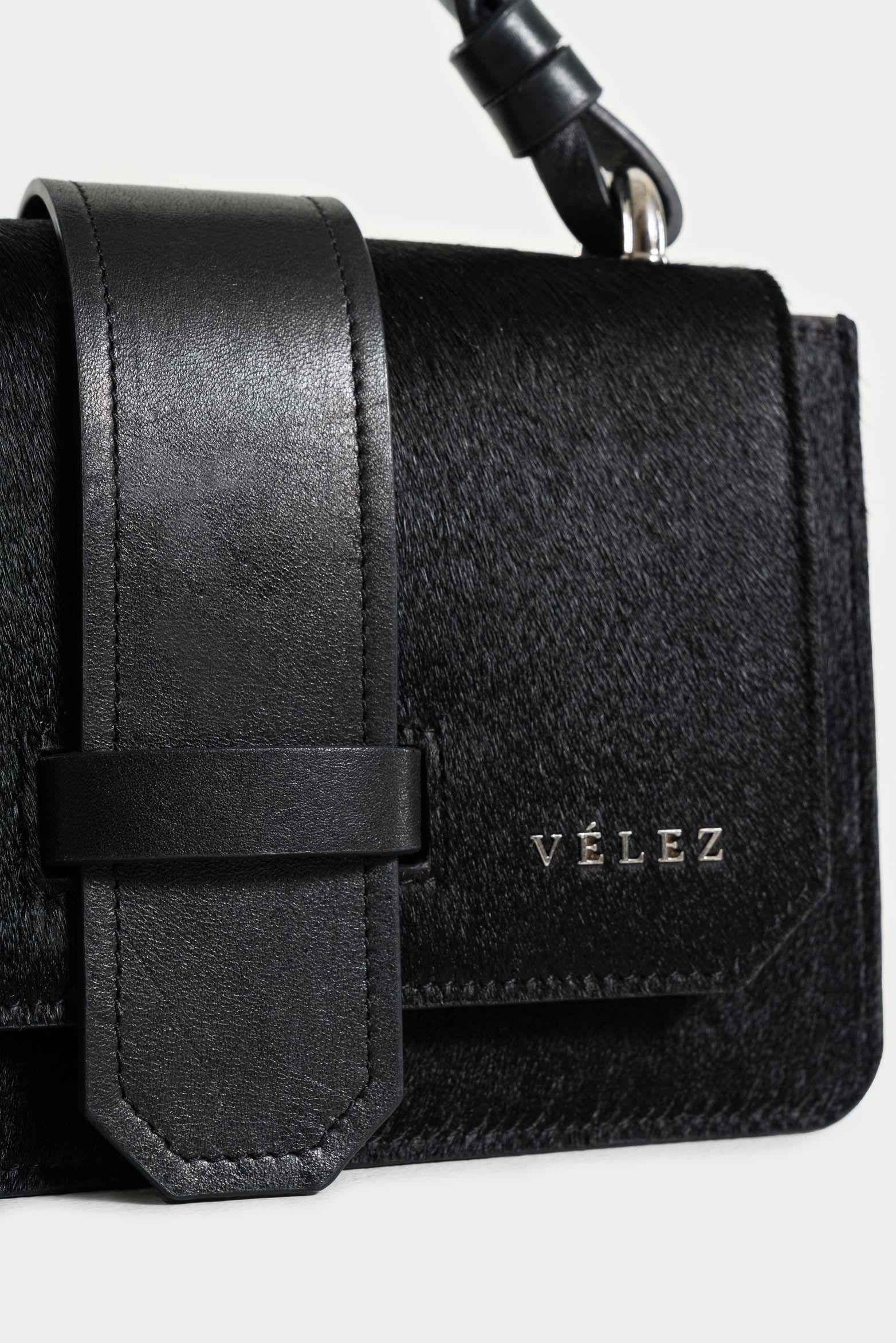 Vélez Mini Bowling Garniel Cuero Mujer Textura Pelo Negro-3