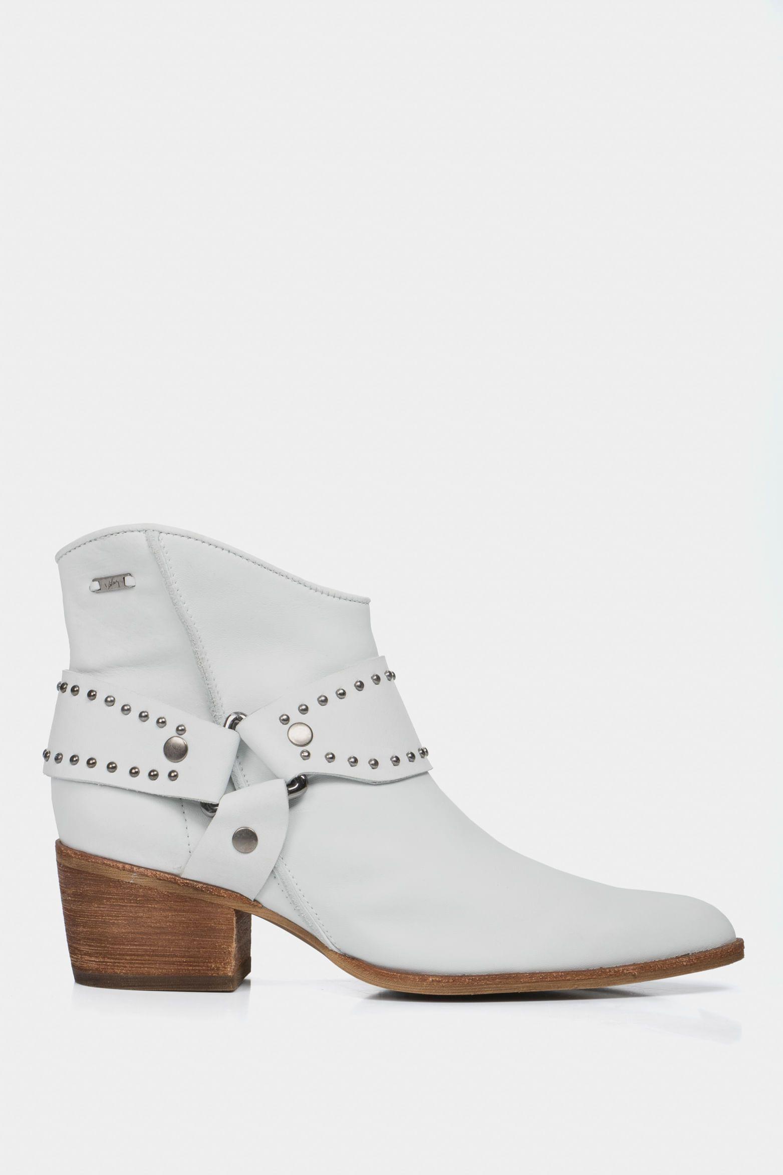 Botines tacón perla de cuero para mujer personalización Blanco-0