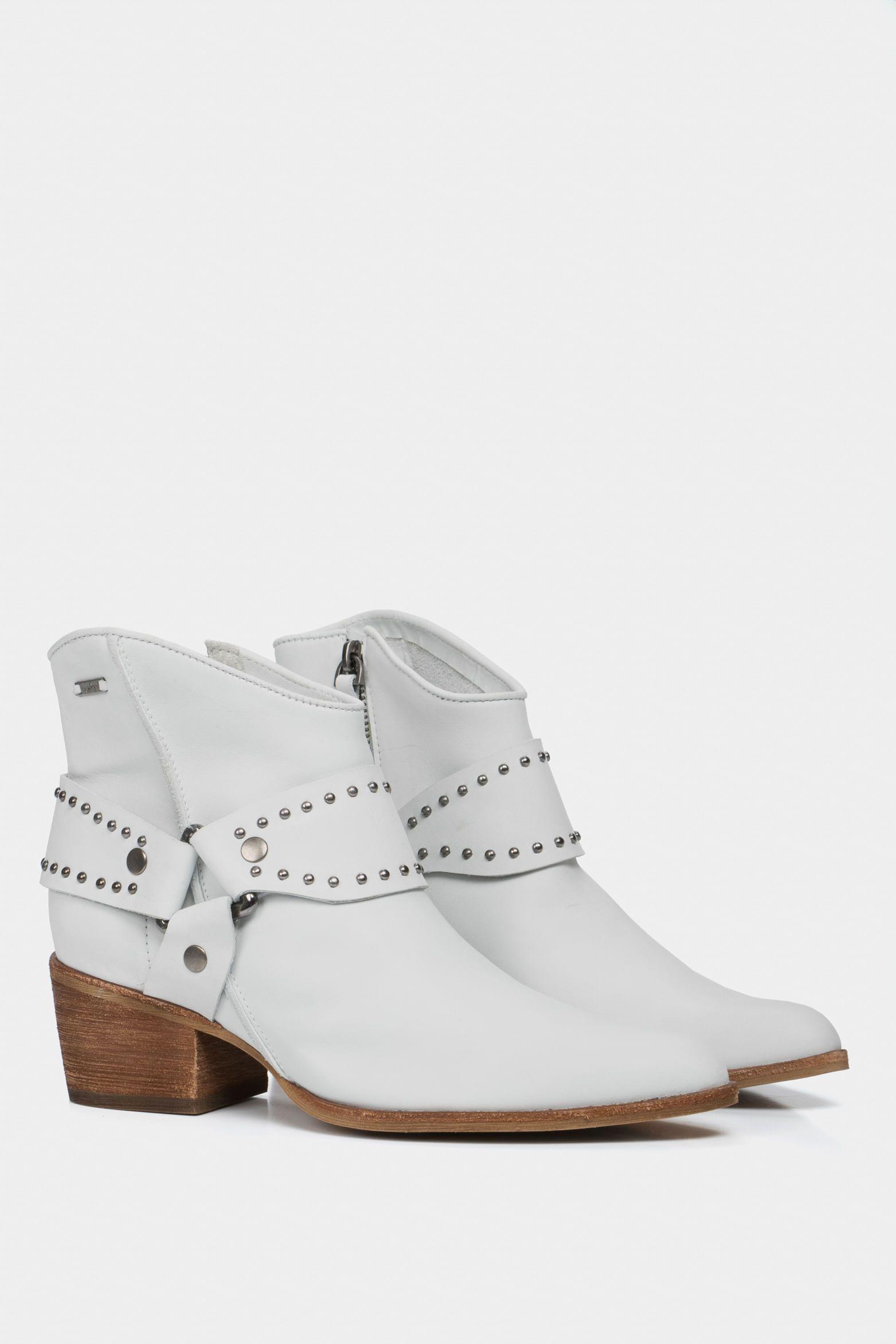 Botines tacón perla de cuero para mujer personalización Blanco-1