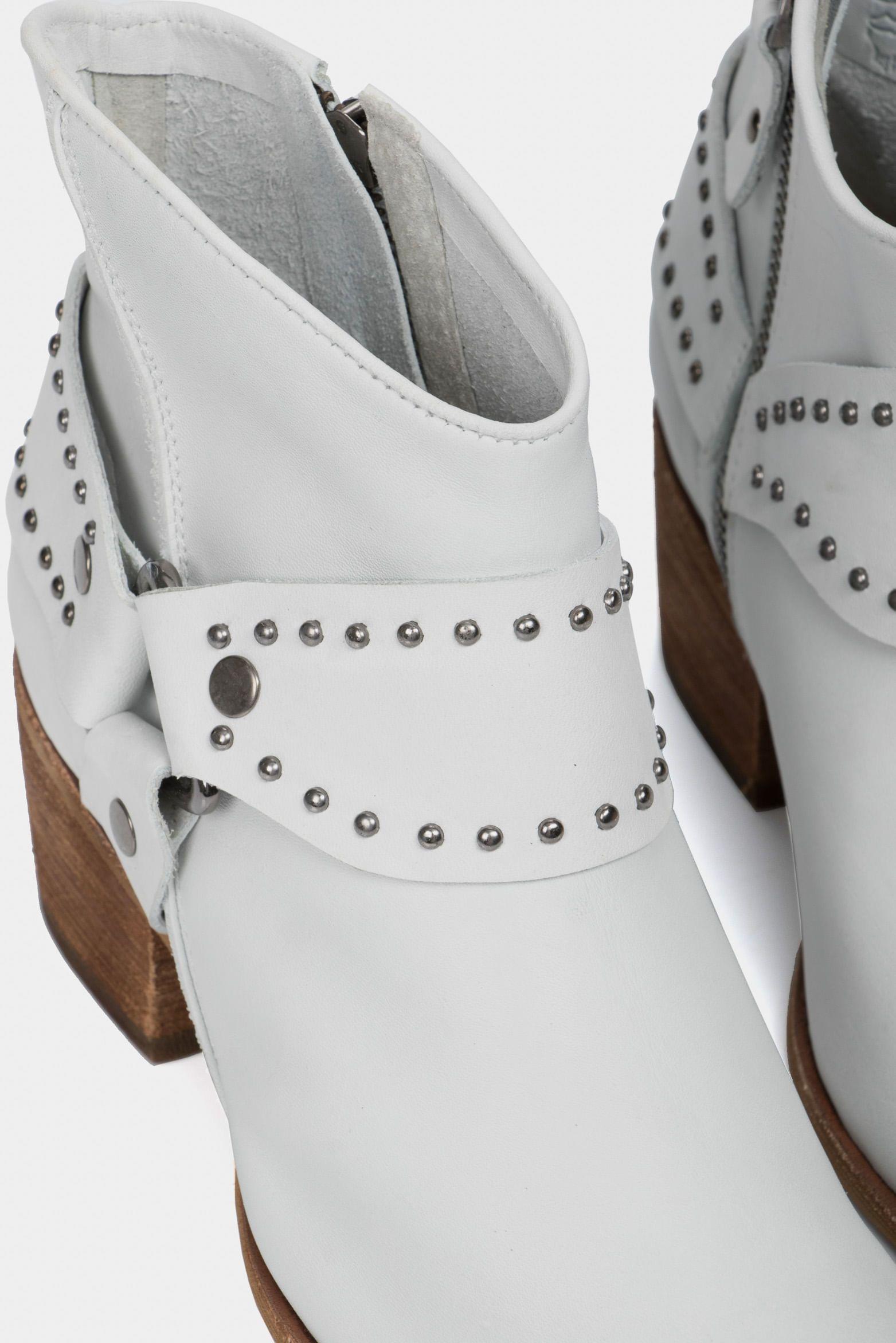 Botines tacón perla de cuero para mujer personalización Blanco-3