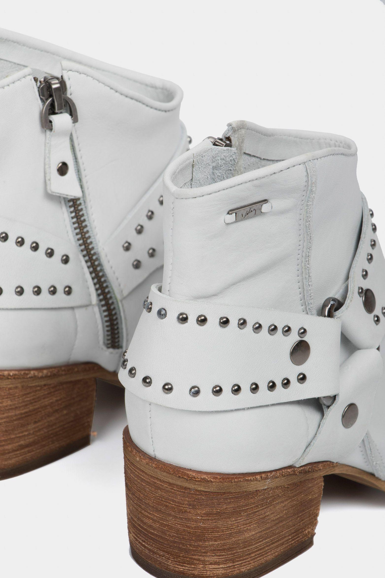 Botines tacón perla de cuero para mujer personalización Blanco-4