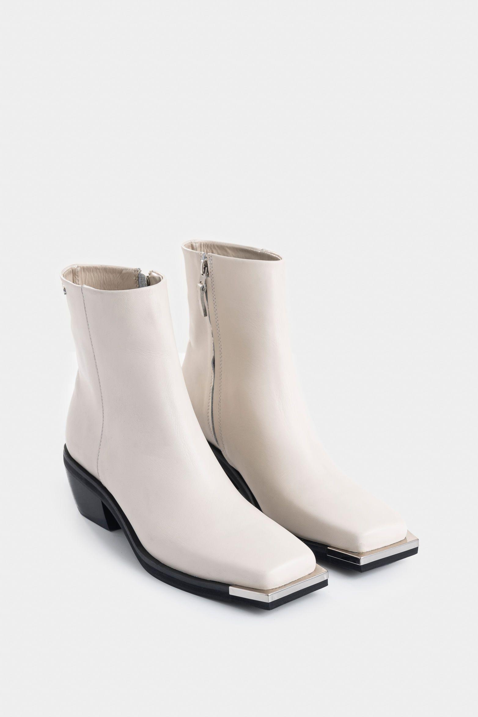 Vélez Botines Magena De Cuero Mujer Dima Cuadrada Blanco-1