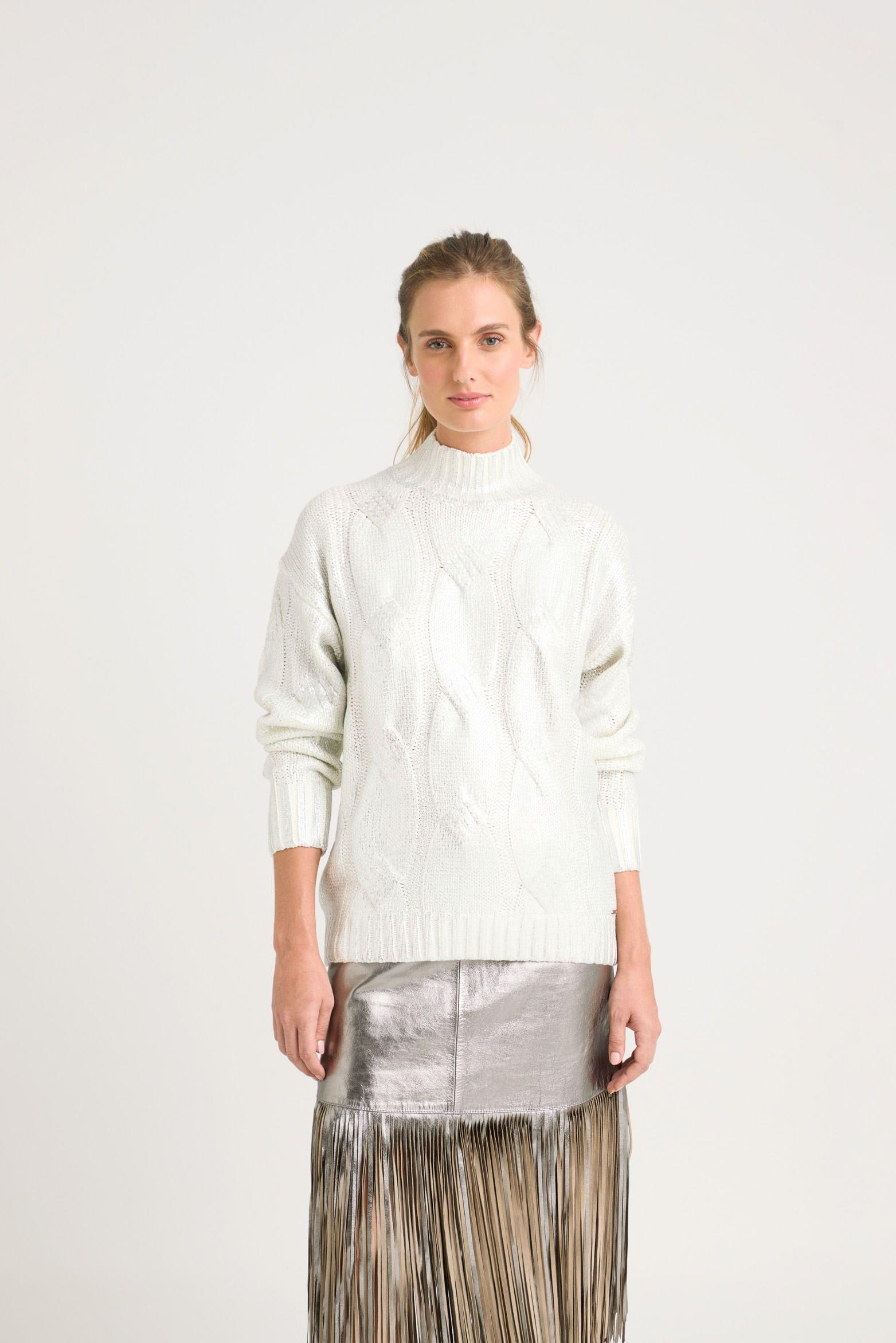 Vélez Sweater Rock Tejido Rectilíneo Mujer Metalizado Crema-0