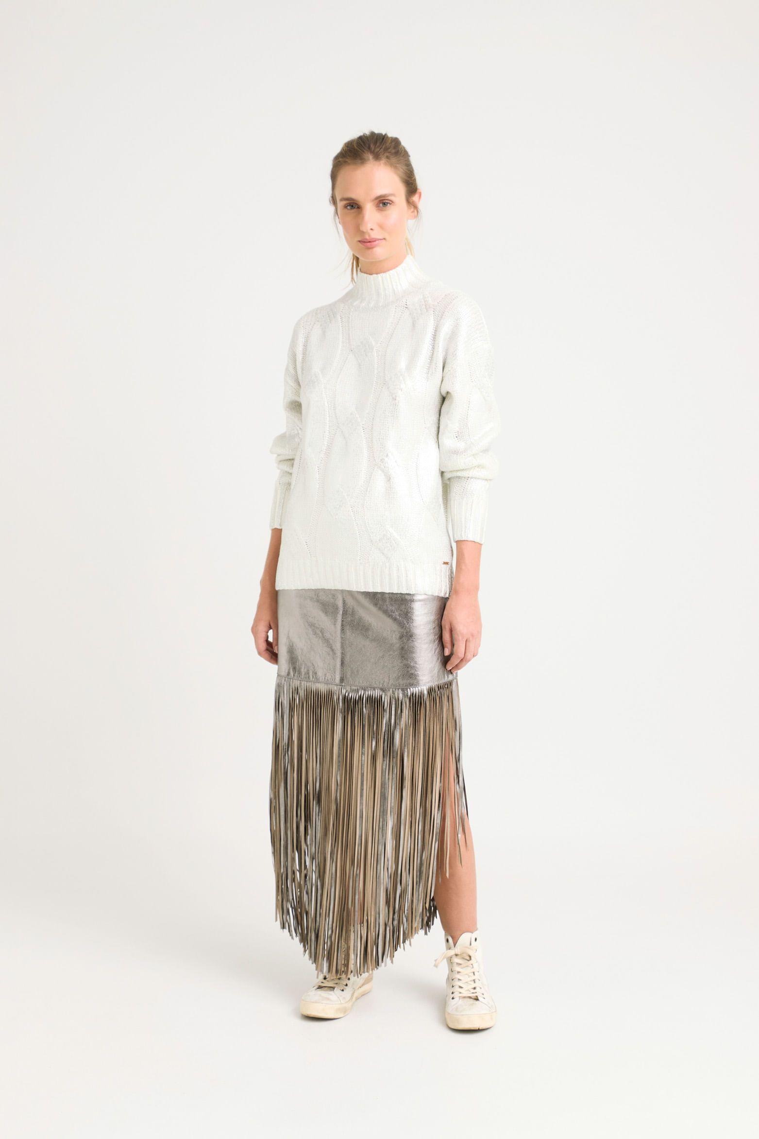 Vélez Sweater Rock Tejido Rectilíneo Mujer Metalizado Crema-1