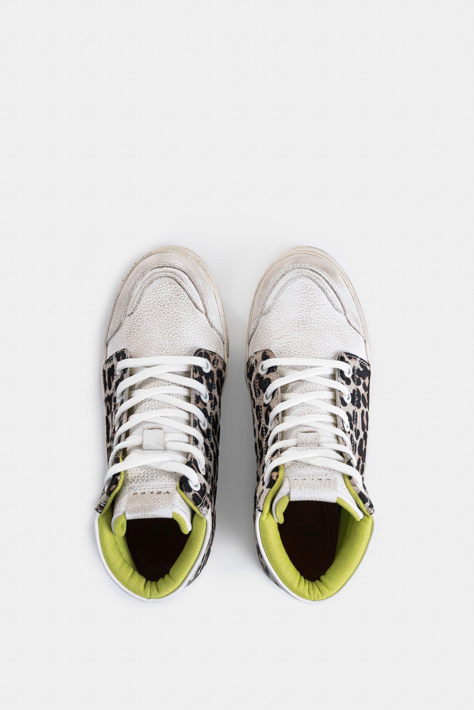 Vélez Zapatillas Alba De Cuero Para Mujer Animal Print Blanco-3