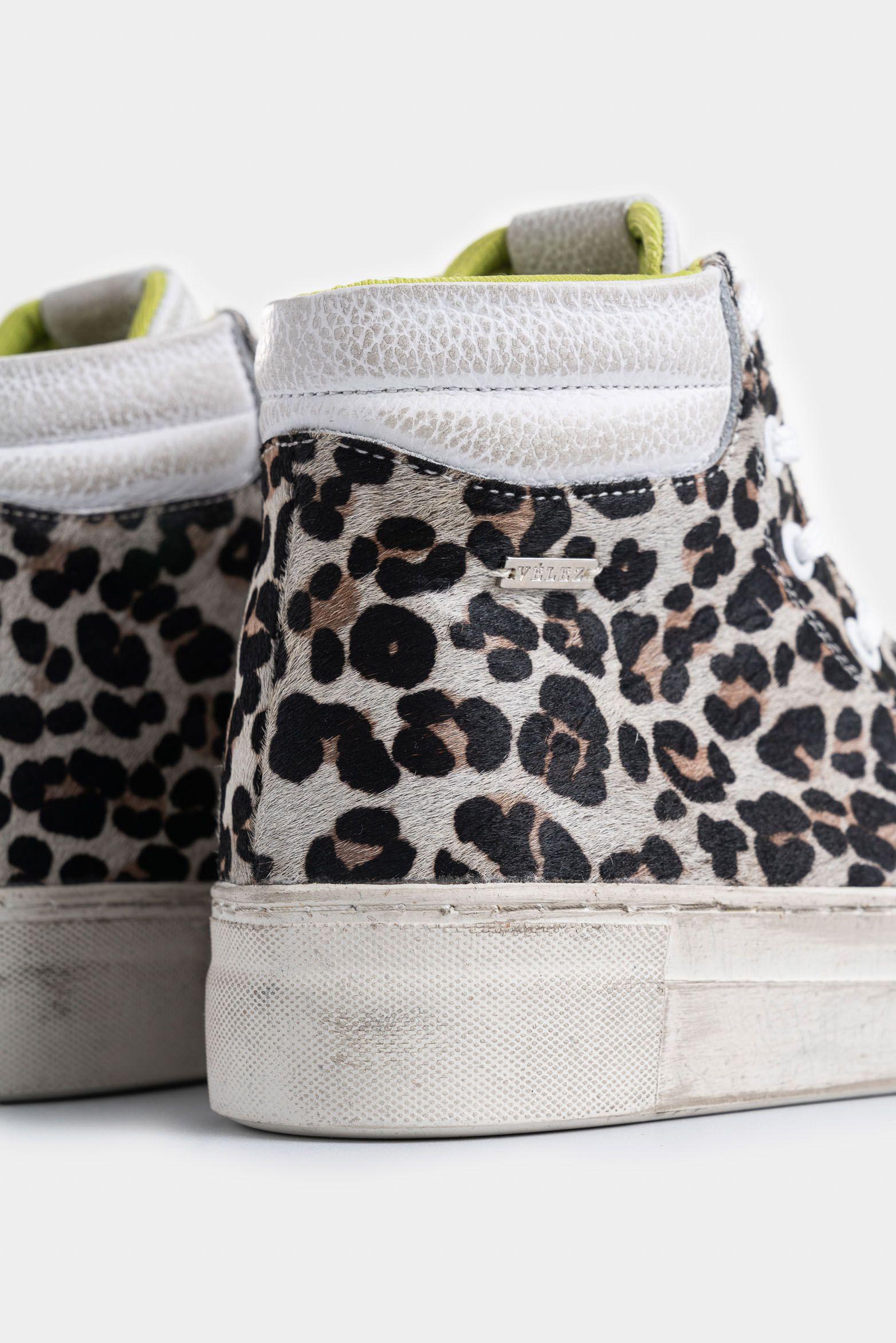Vélez Zapatillas Alba De Cuero Para Mujer Animal Print Blanco-4
