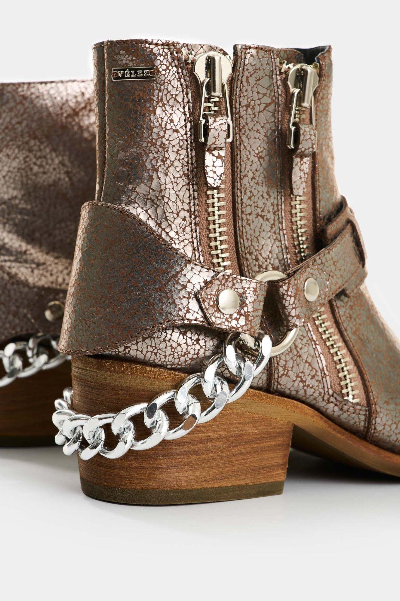 Vélez Botines Cuero Craquelado Mujer Marine Plata-4
