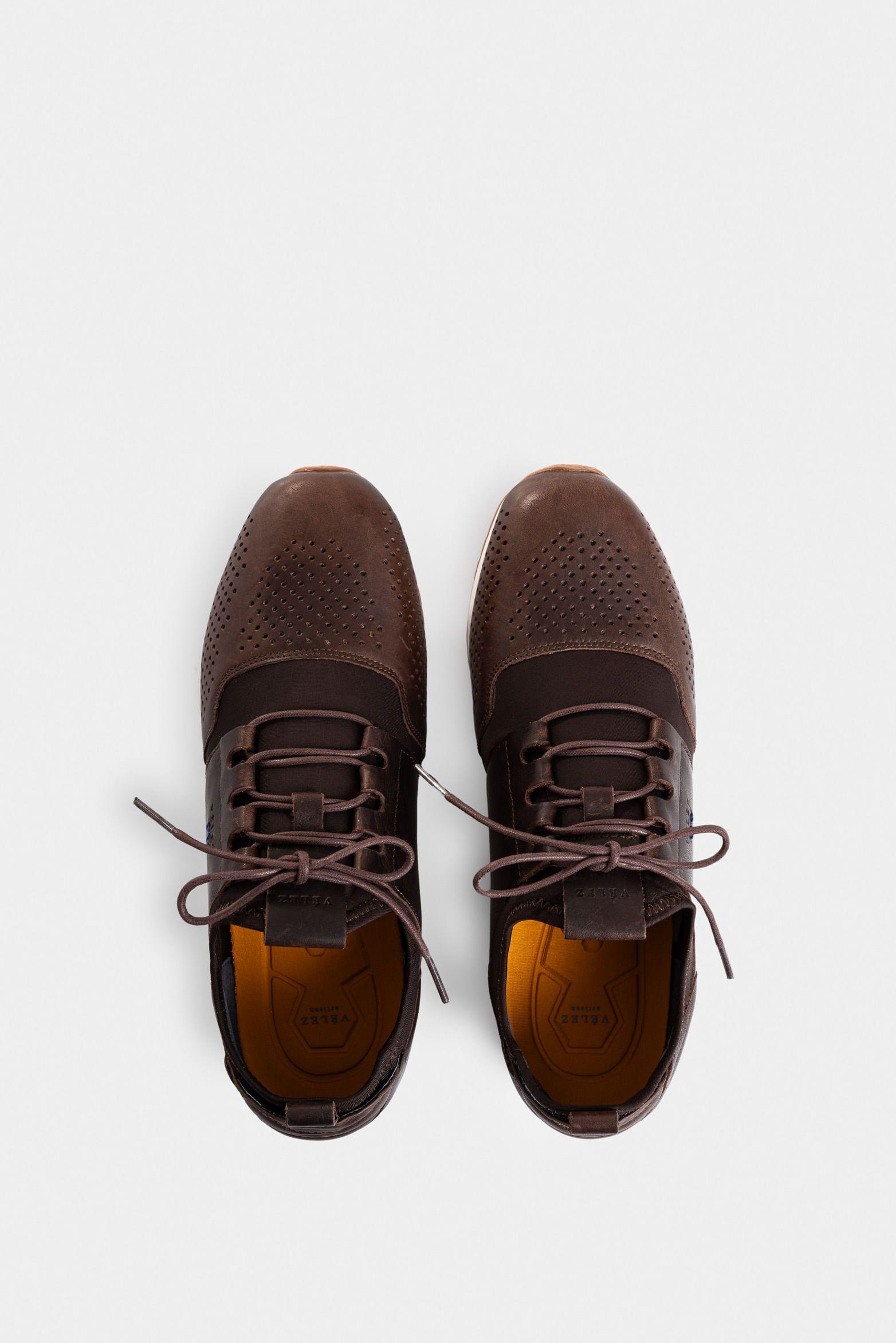 Vélez Tenis Deportivos De Cuero Neopreno Café-3