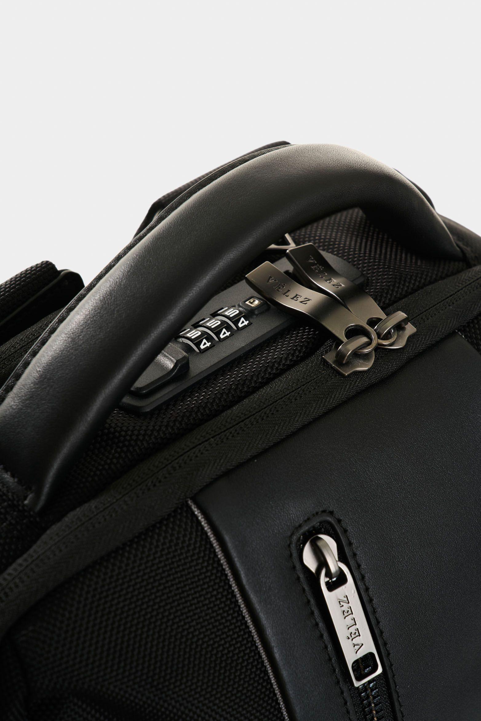 Vélez Mochila Security Lona Hombre Detalles En Cuero Negro-3