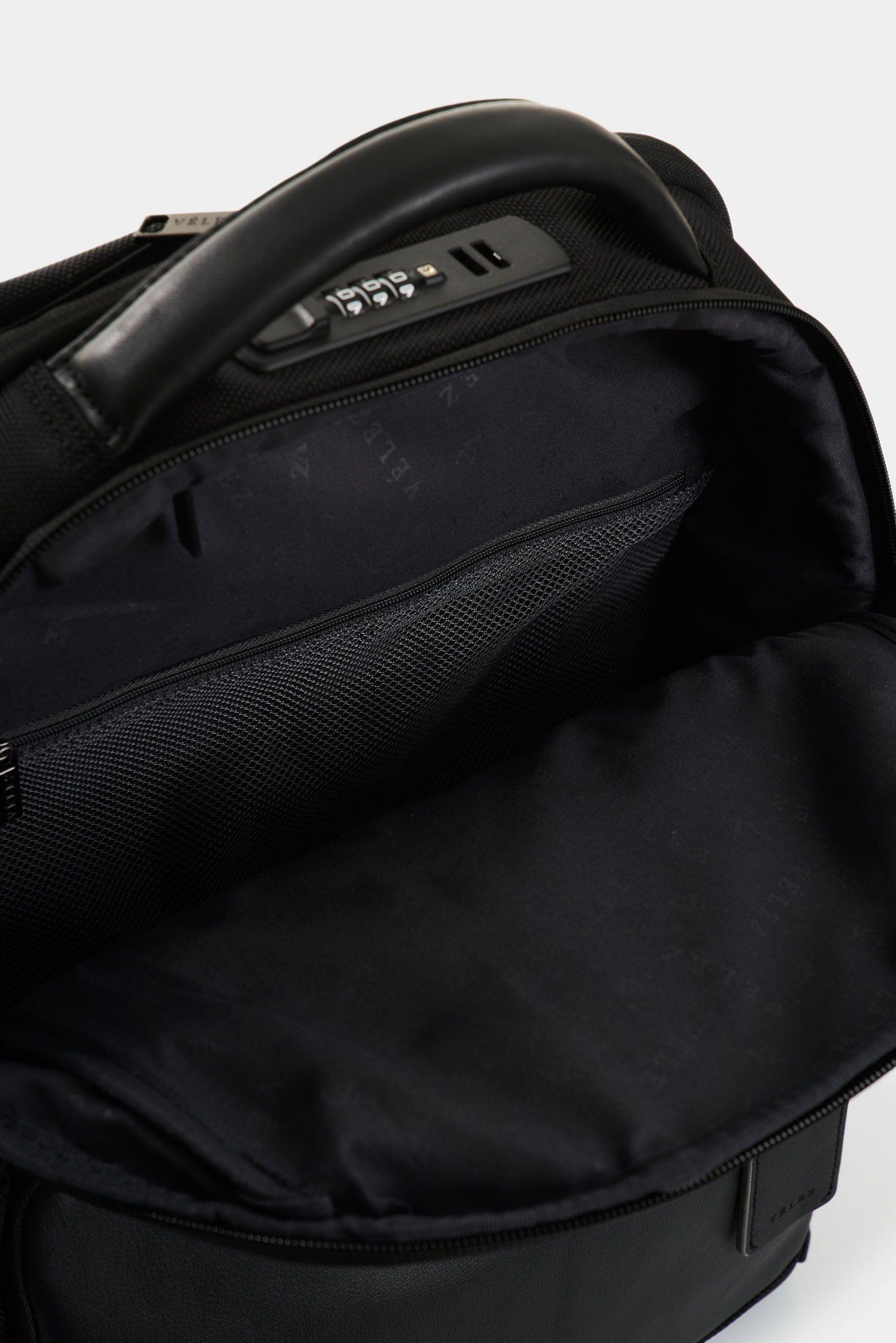 Vélez Mochila Security Lona Hombre Detalles En Cuero Negro-4